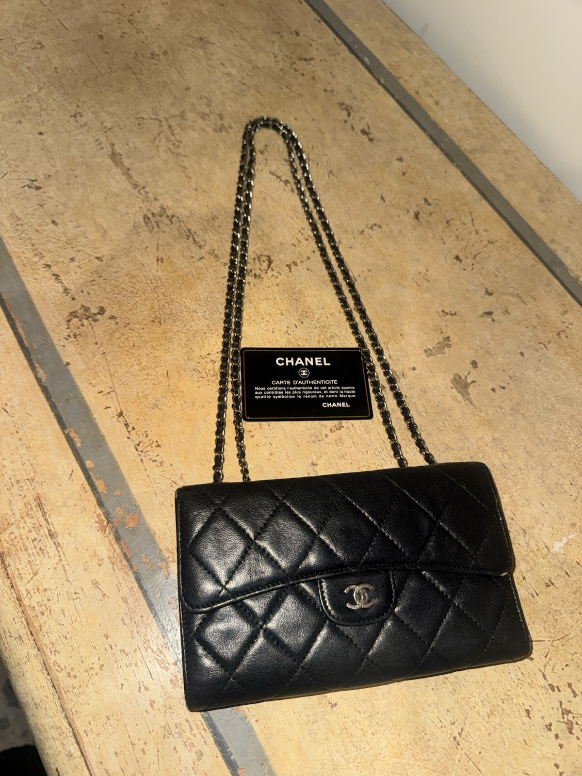 CHANEL Authentic Black Quilted Lambskin Wallet on Chain WOC 13 Series