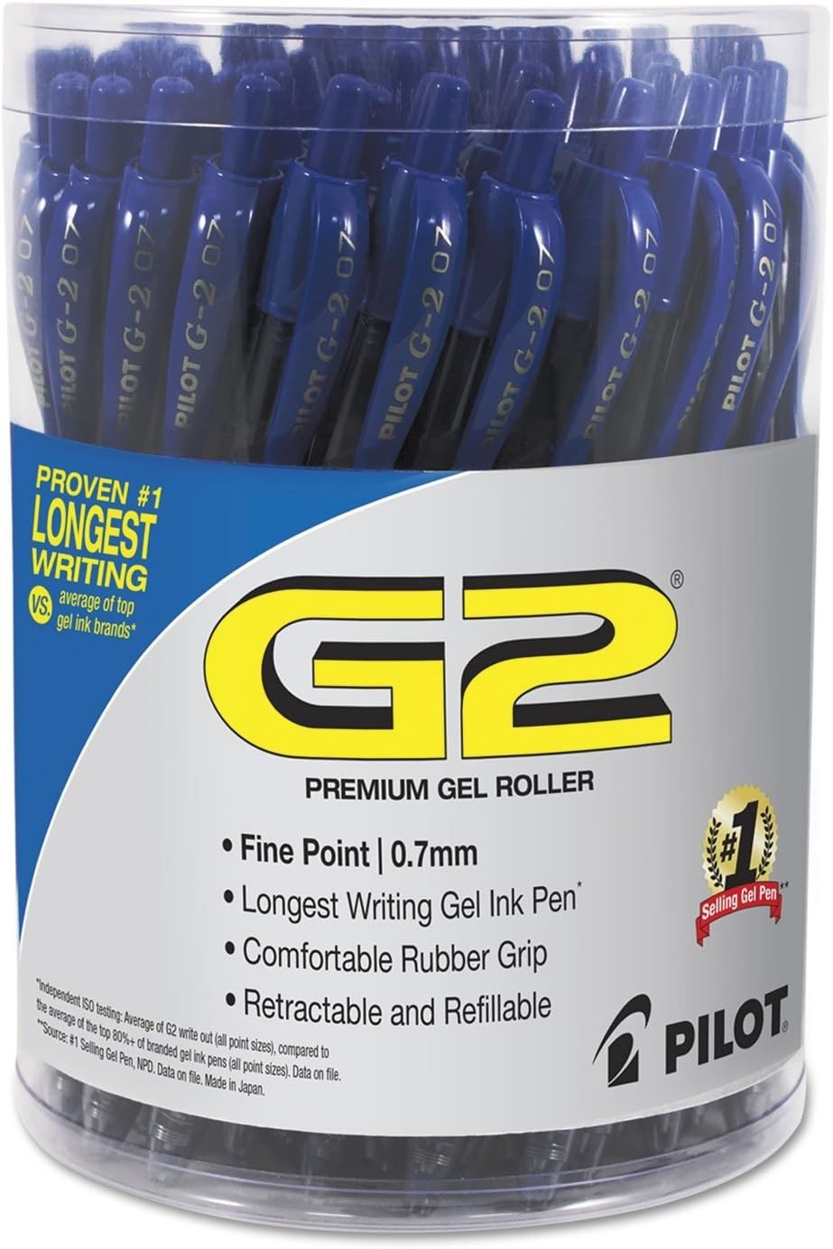 Pilot G2 Gel Pens 0.7mm Fine Point Retractable Blue Ink Rollerball 36 Pack Box
