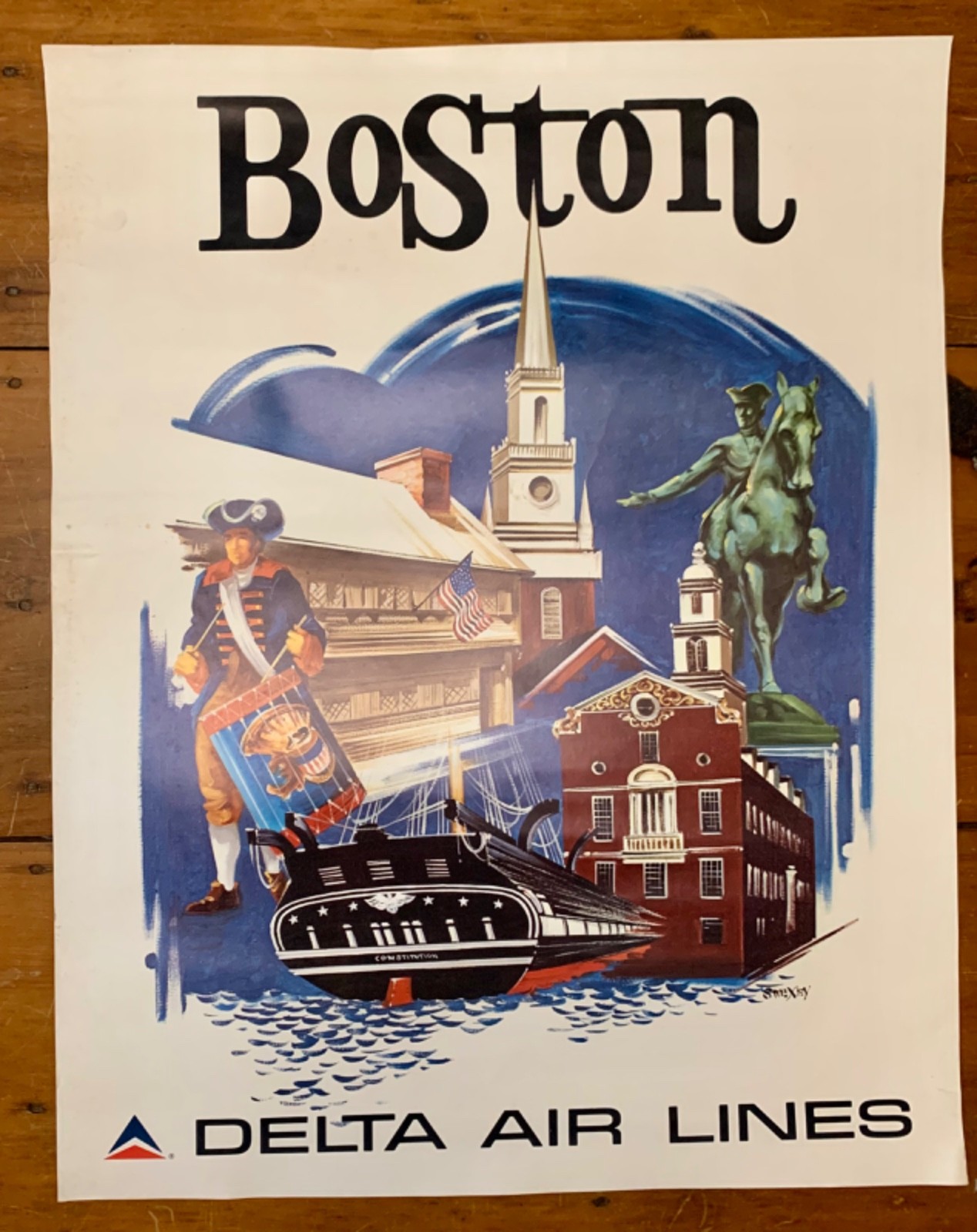 Originl Delta Airlines Travel Poster / Boston / Fred Sweney / 22 x 28 Originl Delta Airlines Travel Poster / Boston / Fred Sweney / 22 x 28