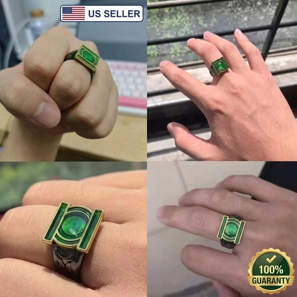 Lantern Corps Green Lantern - Working LED Light Up Cosplay Rings Custom Sized