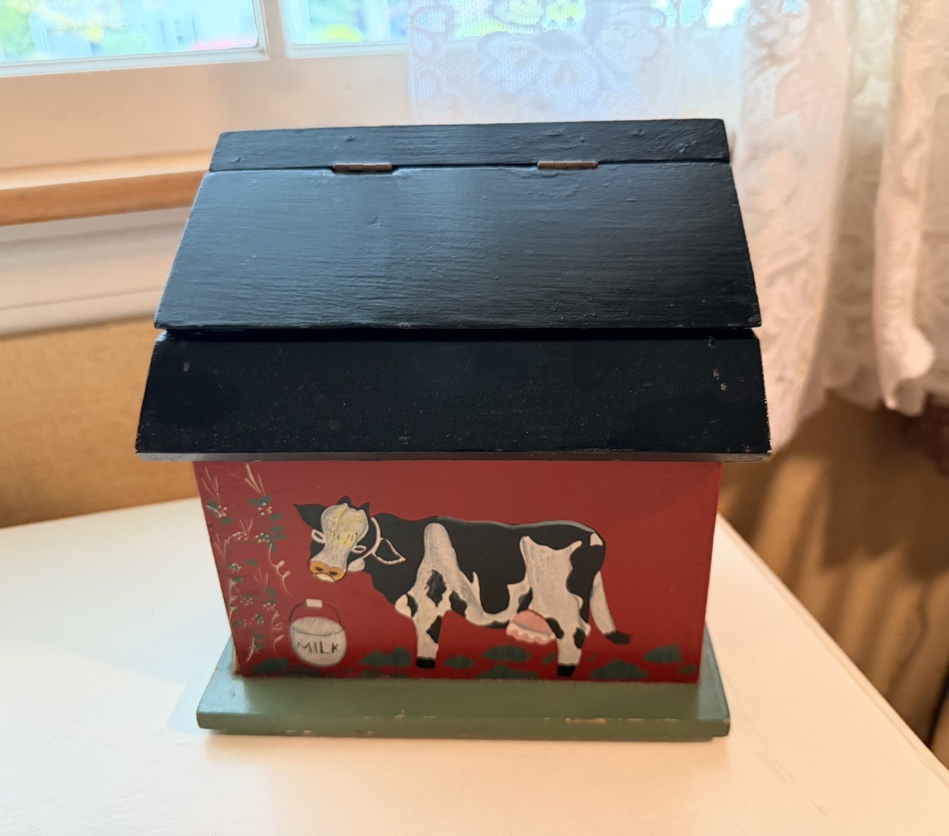 Vtg Hand Painted Wooden Recipe/Trinket Box Farm House Cow Country Decor Vtg Hand Painted Wooden Recipe/Trinket Box Farm House Cow Country Decor