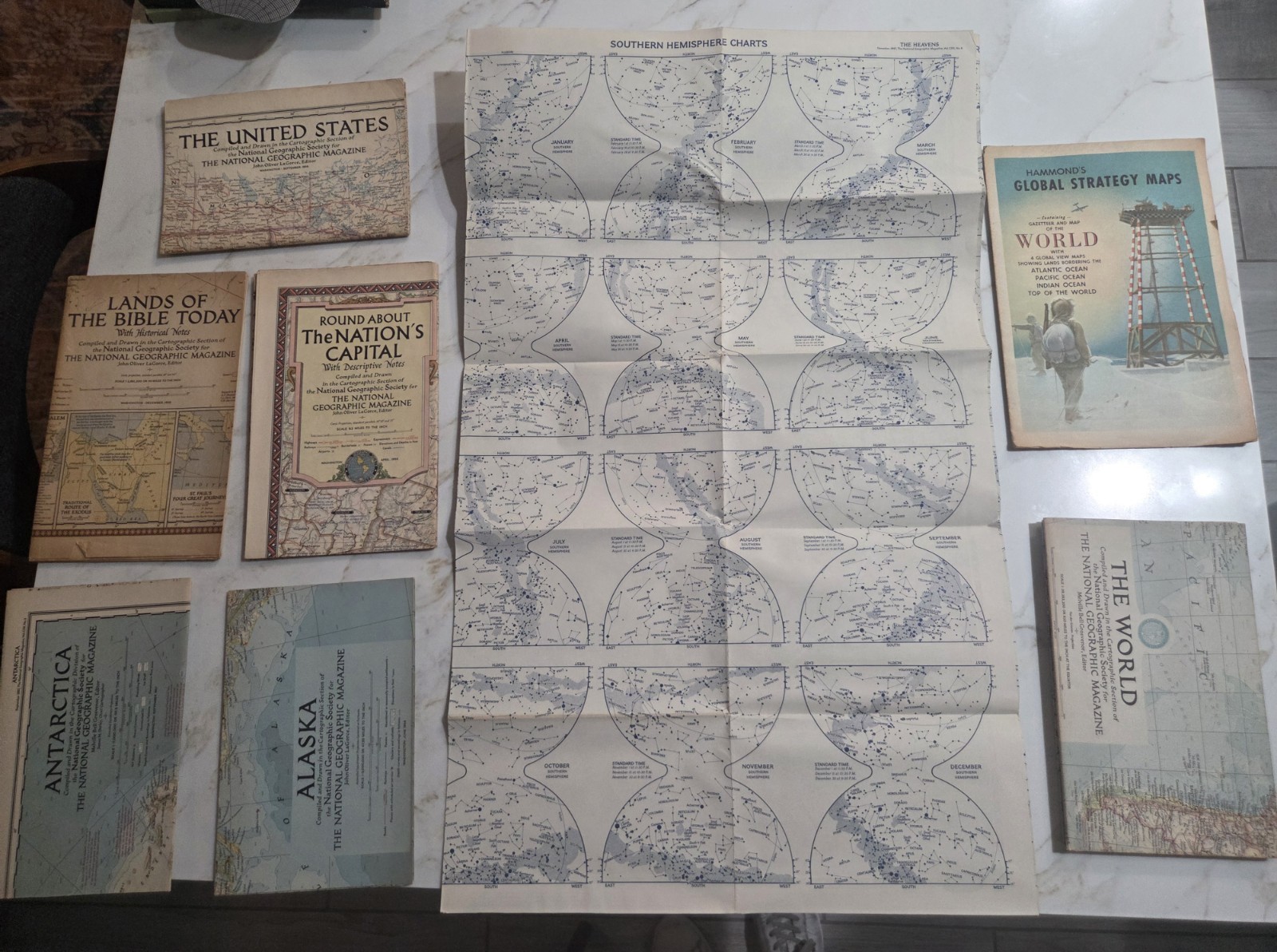 Vintage 1956-1957 National Geographic Maps Lot World USA Alaska Bible Antarctica