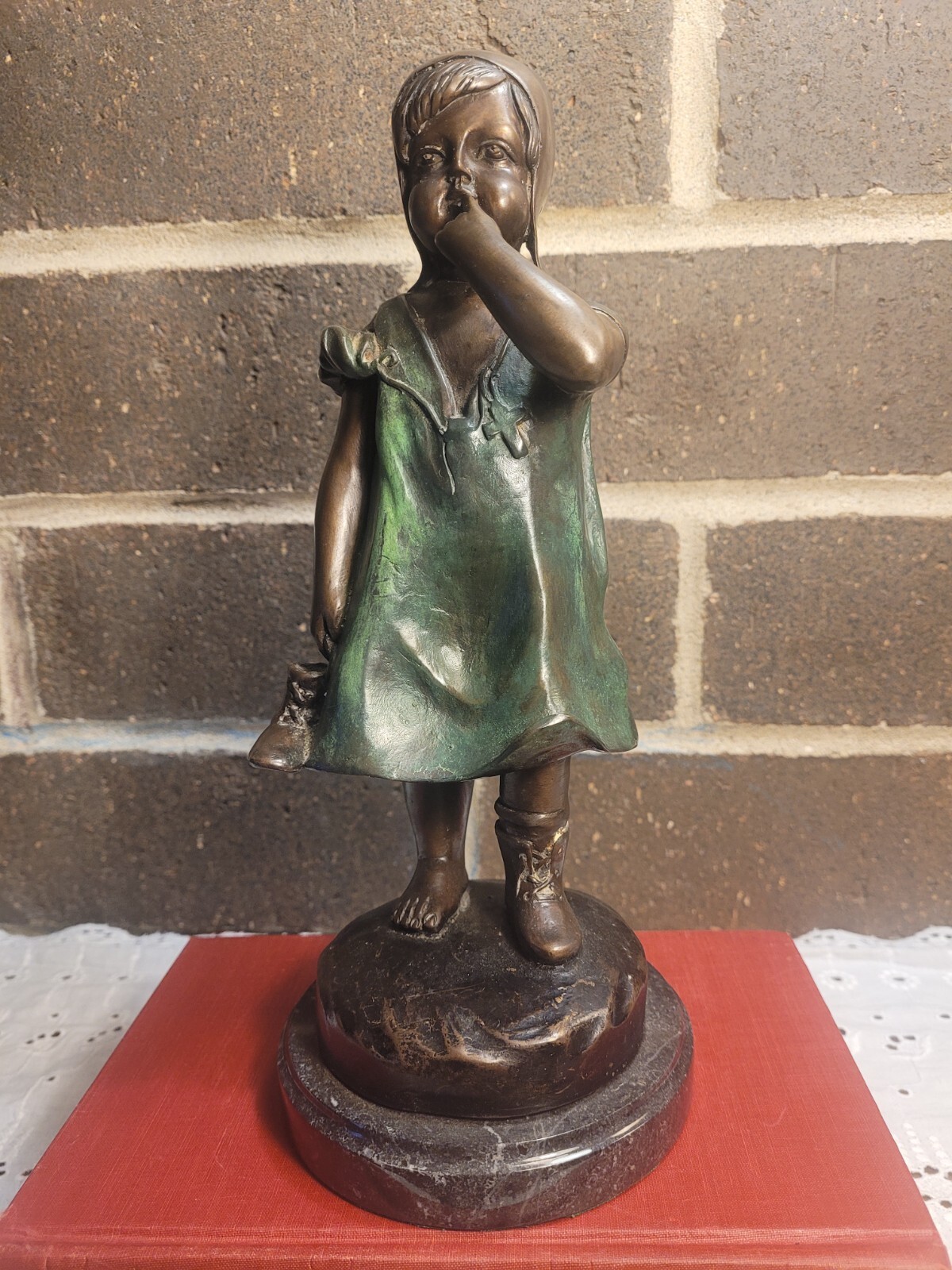 Vintage Antique Bronze Sculpture Of Young Girl Holdibg Her Shoe By Aguste Moreau Vintage Antique Bronze Sculpture Of Young Girl Holdibg Her Shoe By Aguste Moreau