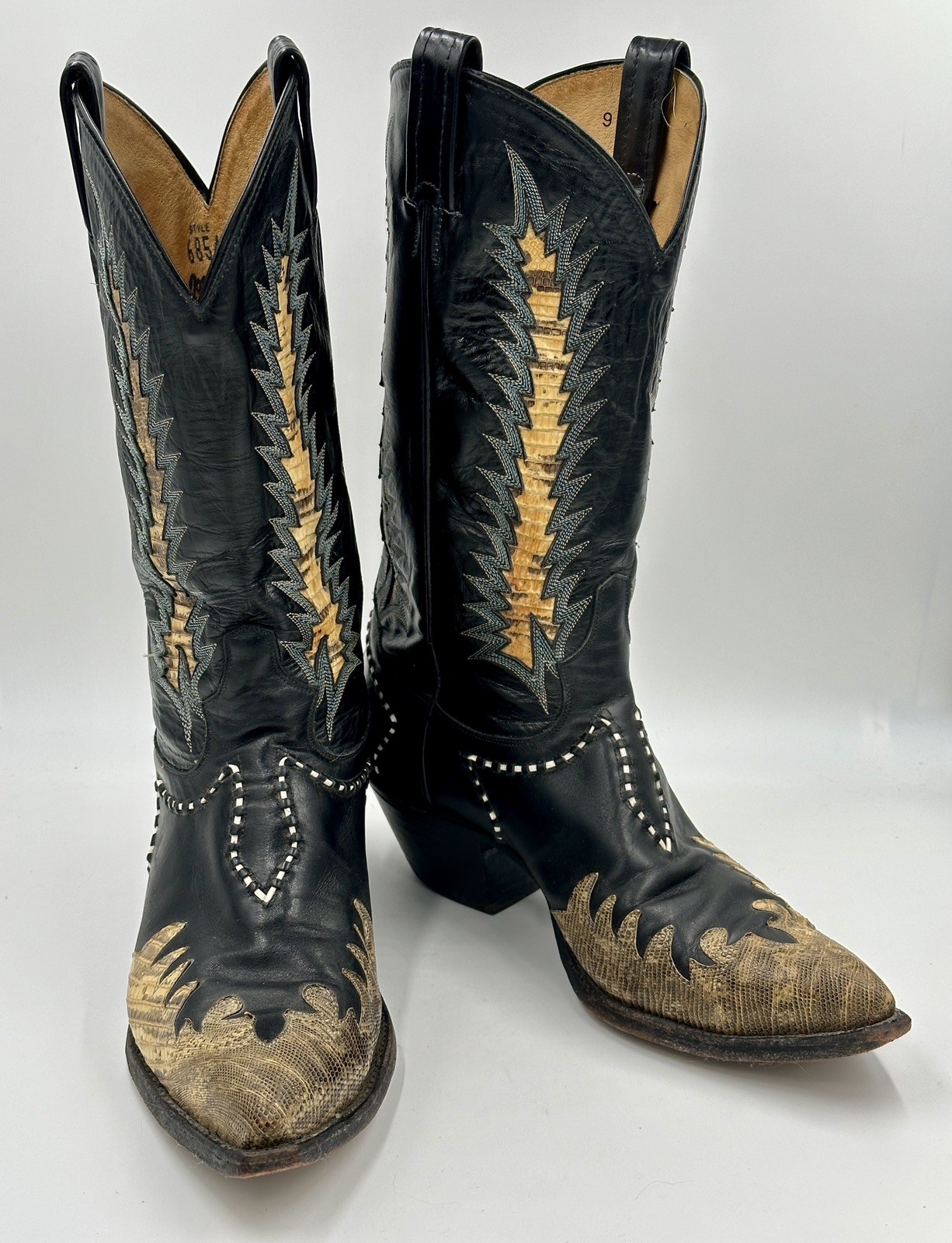 Vintage Tony Lama Firewalker Gold USA Made Ringtail Lizard Cowboy Boots Mens 10D