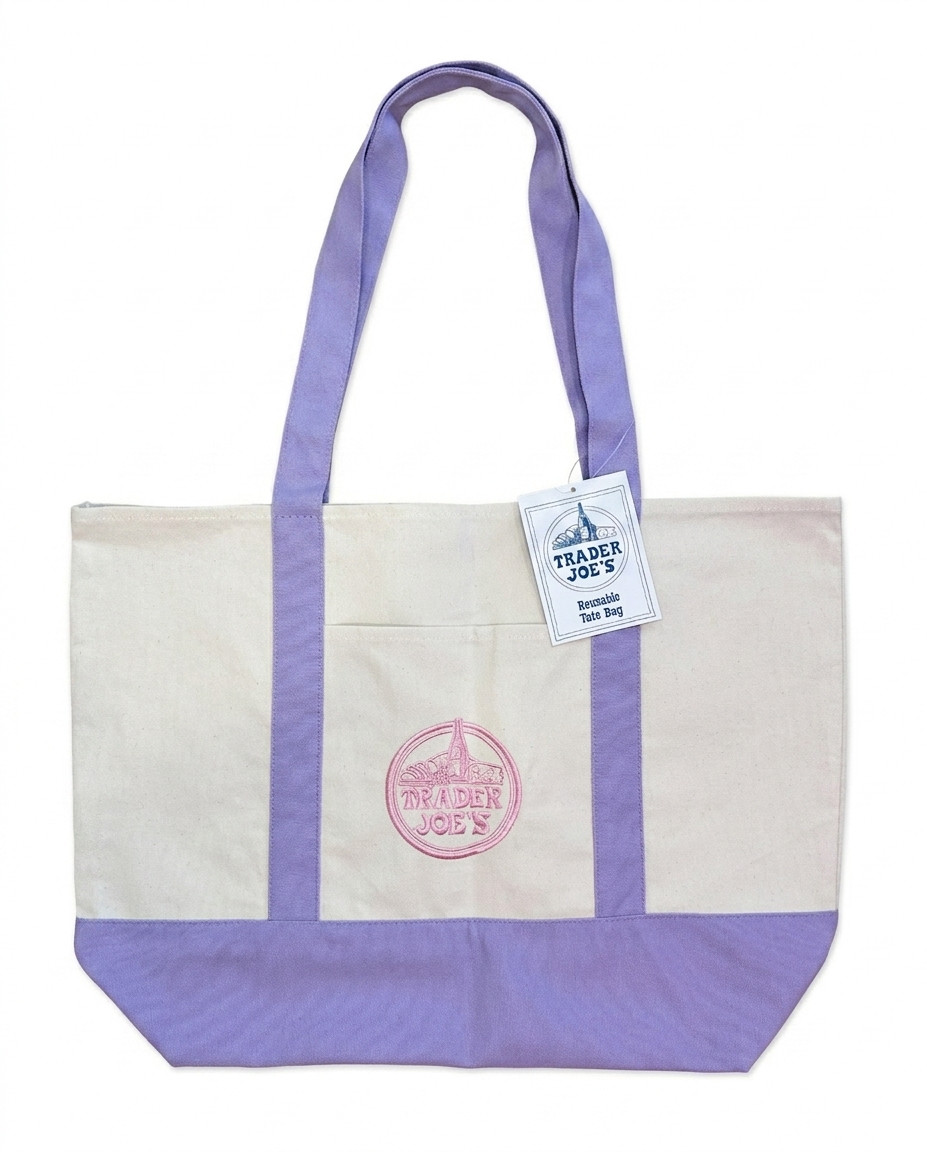 NEW - TRADER JOE\'S LARGE CANVAS BAG HEAVY COTTON REUSABLE SHOPPING BAG LARGE