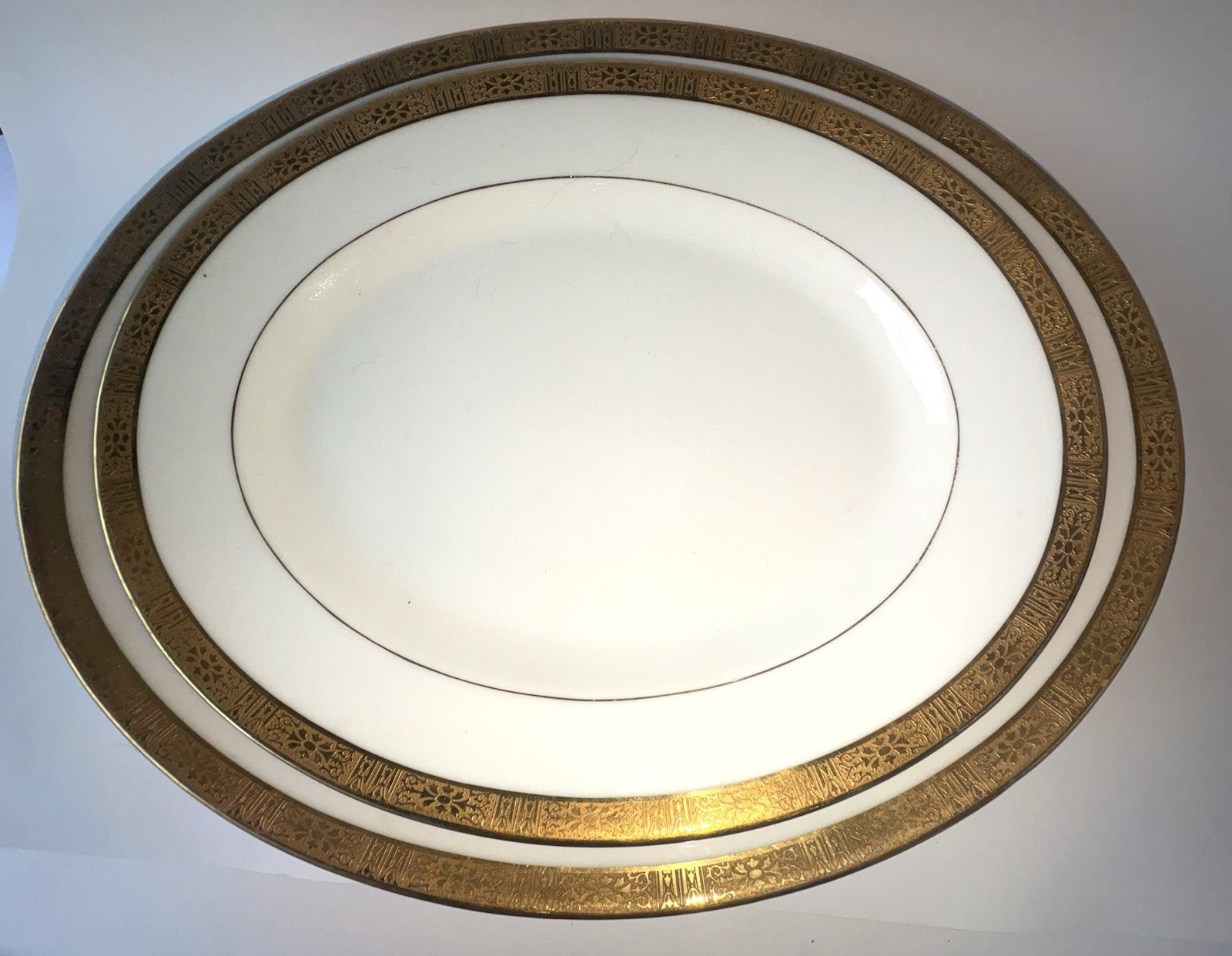 2 Antique T&V Limoges Gold Encrusted Rim Platters Stern Bros NY EXC