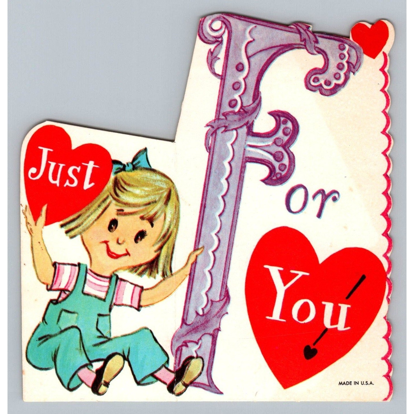 Vintage Made in U.S.A. Valentine\'s Day Greeting Card Just For You Blonde Girl