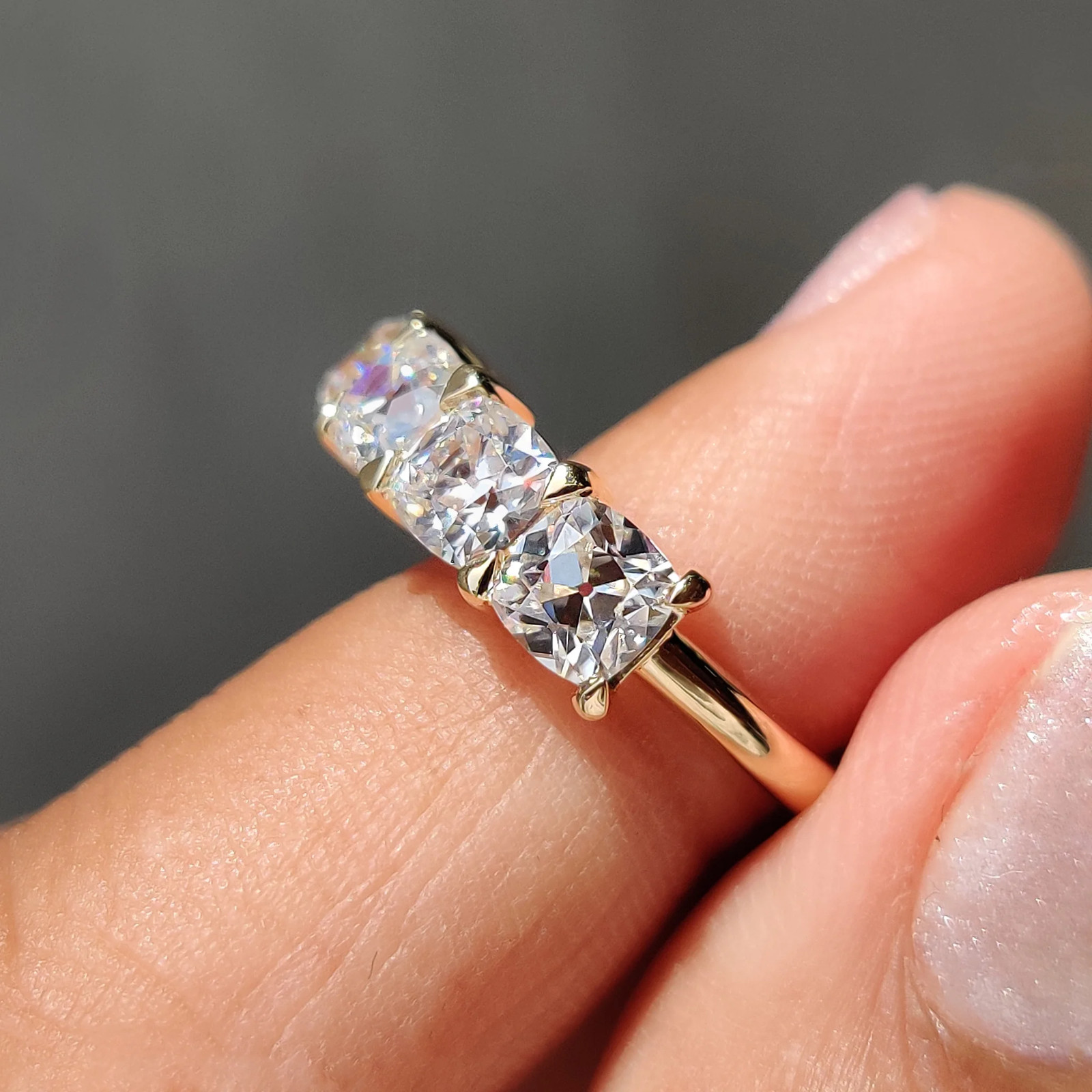8.9Ctw Old Mine Cushion Moissanite 5 Stone Wedding Band 14K White Gold Plated