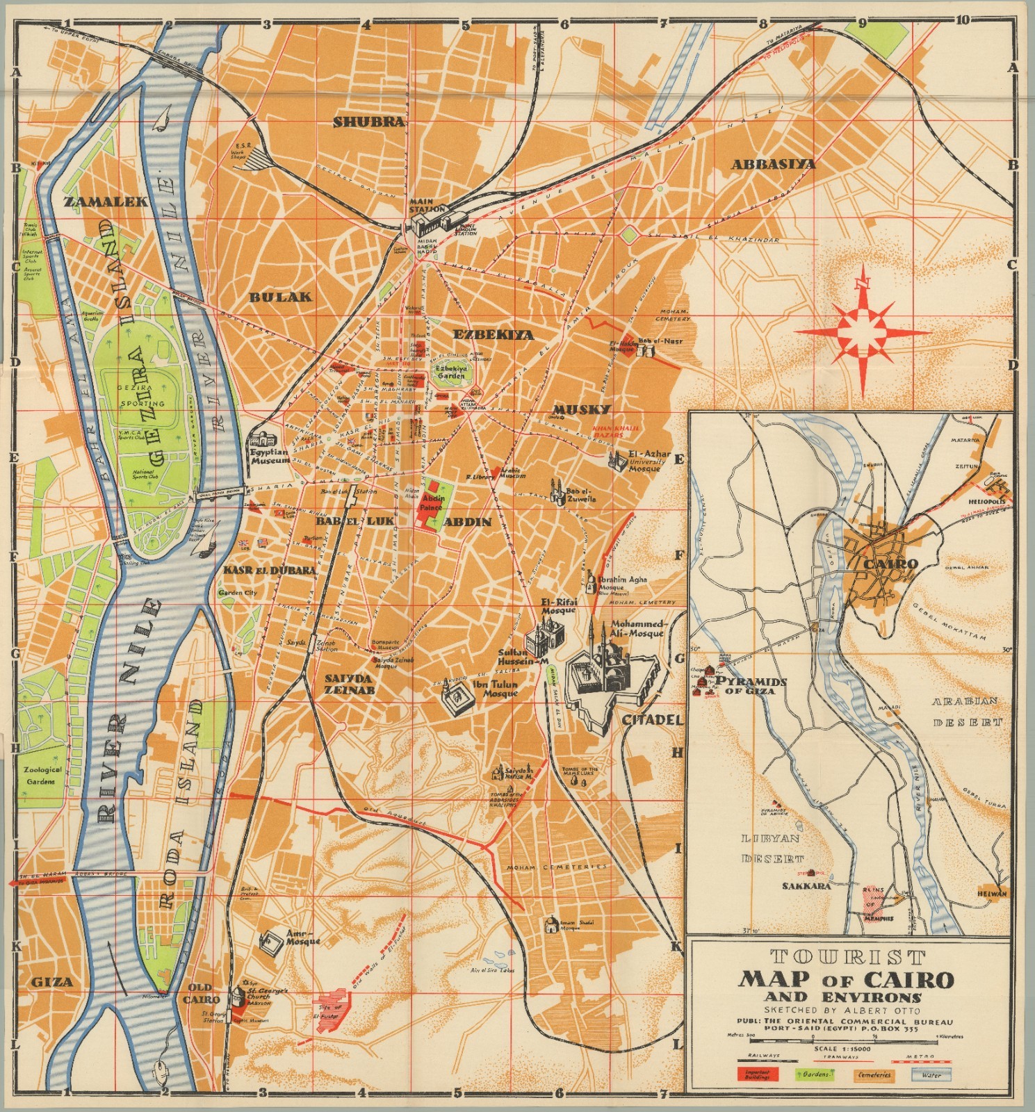 c. 1935 Albert Otto \'Tourist Map of Cairo [Egypt] and Environs\' - Pictorial Map