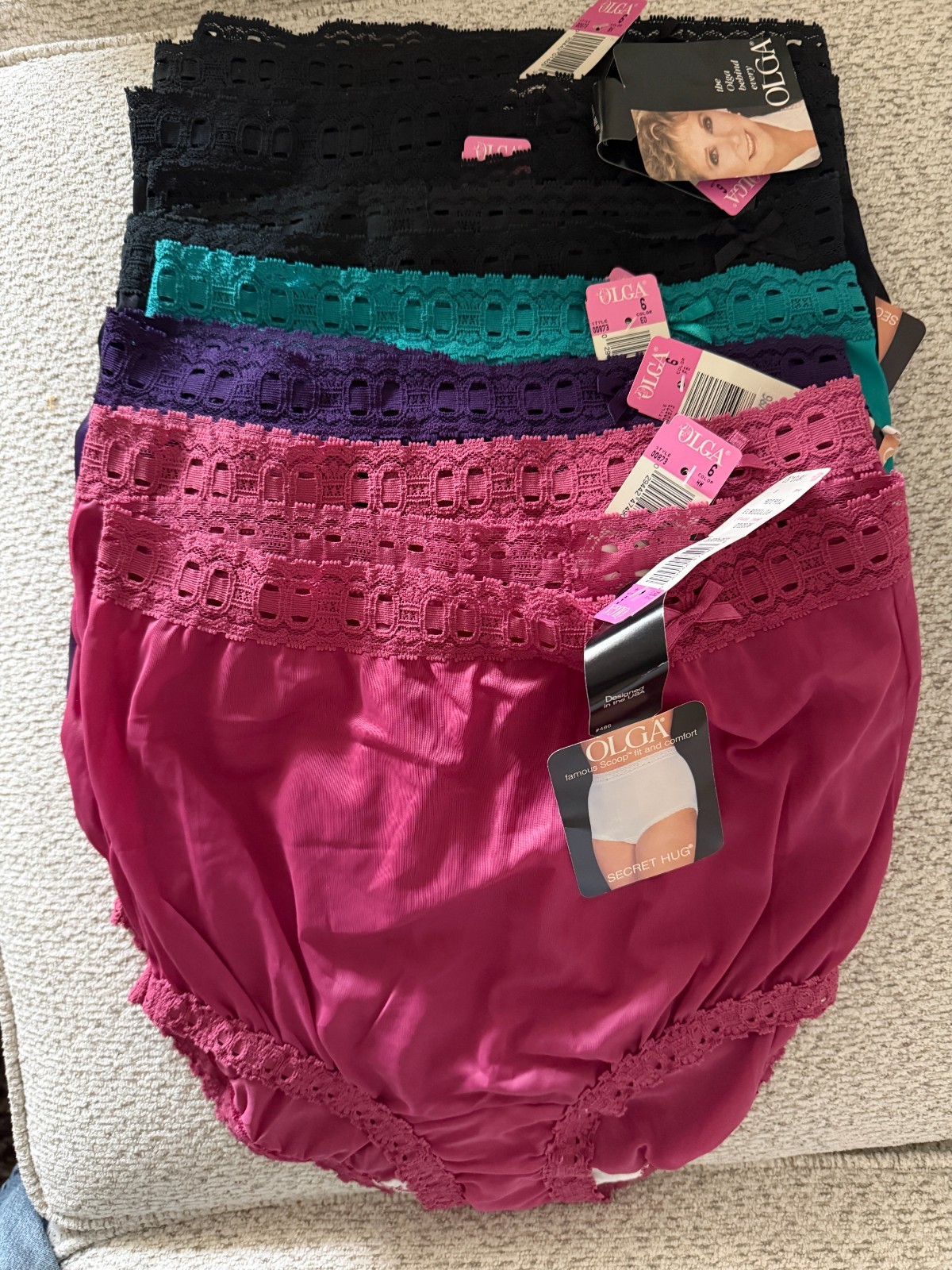 Nine pair Olga Secret Hug brief womans panties NWT - size 6 style 873 Nine pair Olga Secret Hug brief womans panties NWT - size 6 style 873
