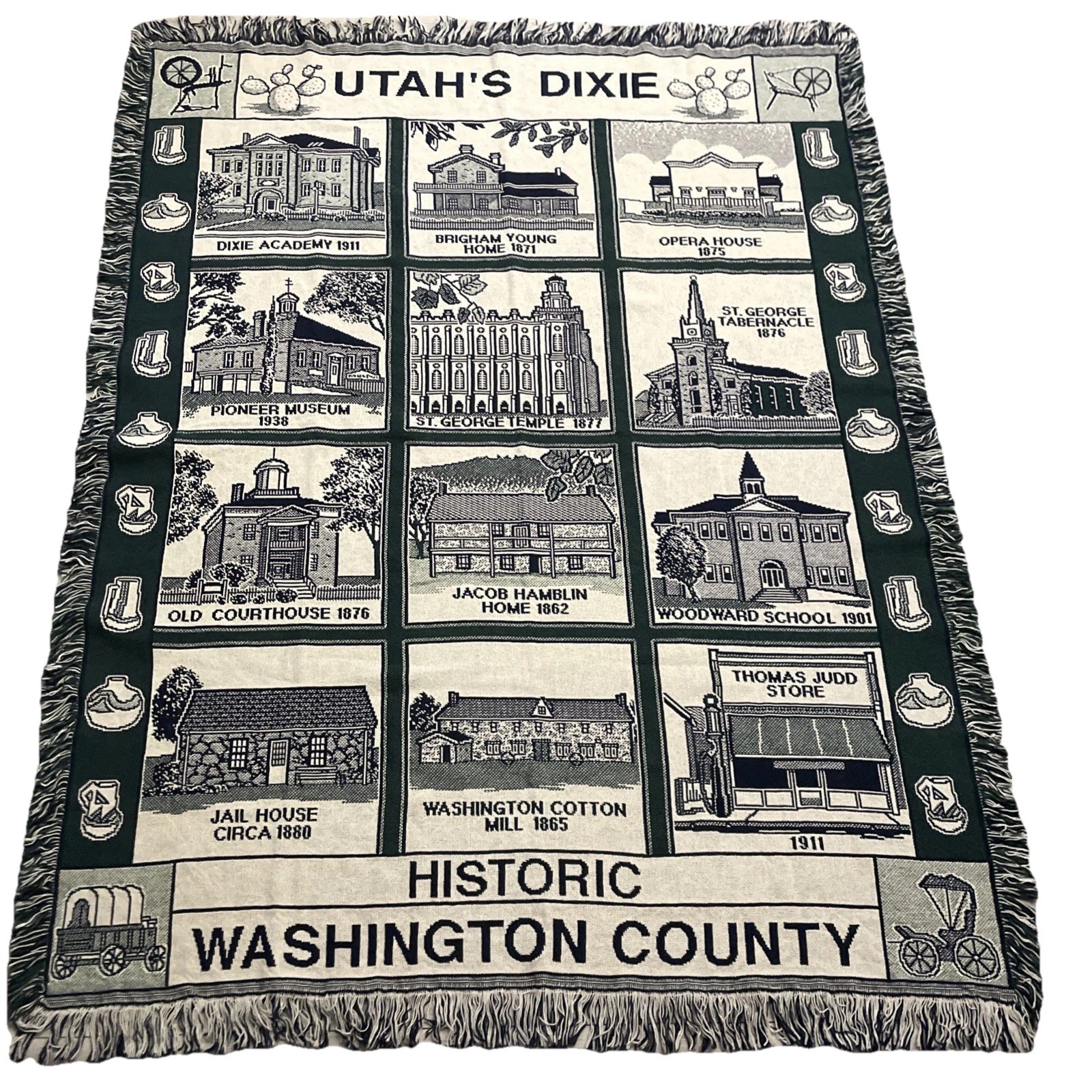Vintage Utah\'s DixieLandmarks Historic WaThrow Fringe Blanket/Tapestry 67\ Vintage Utah\'s DixieLandmarks Historic WaThrow Fringe Blanket/Tapestry 67\