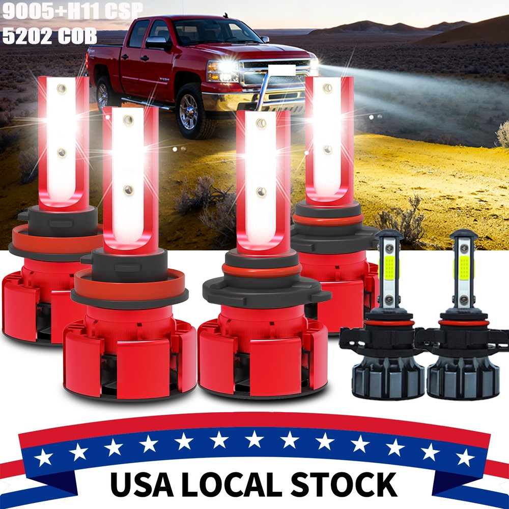 12000K LED Headlight+Fog Light Bulbs kit For Chevy Silverado 1500 2500 2007-2015