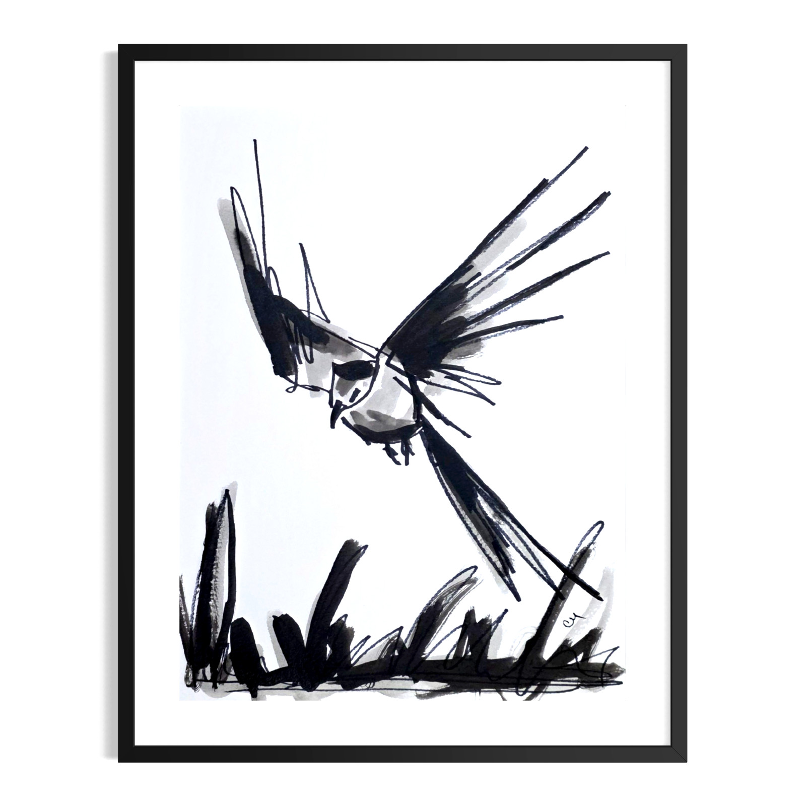 Original Bird 9x12 Abstract Expressionist Acrylic Painting Paper Signed Wall Art