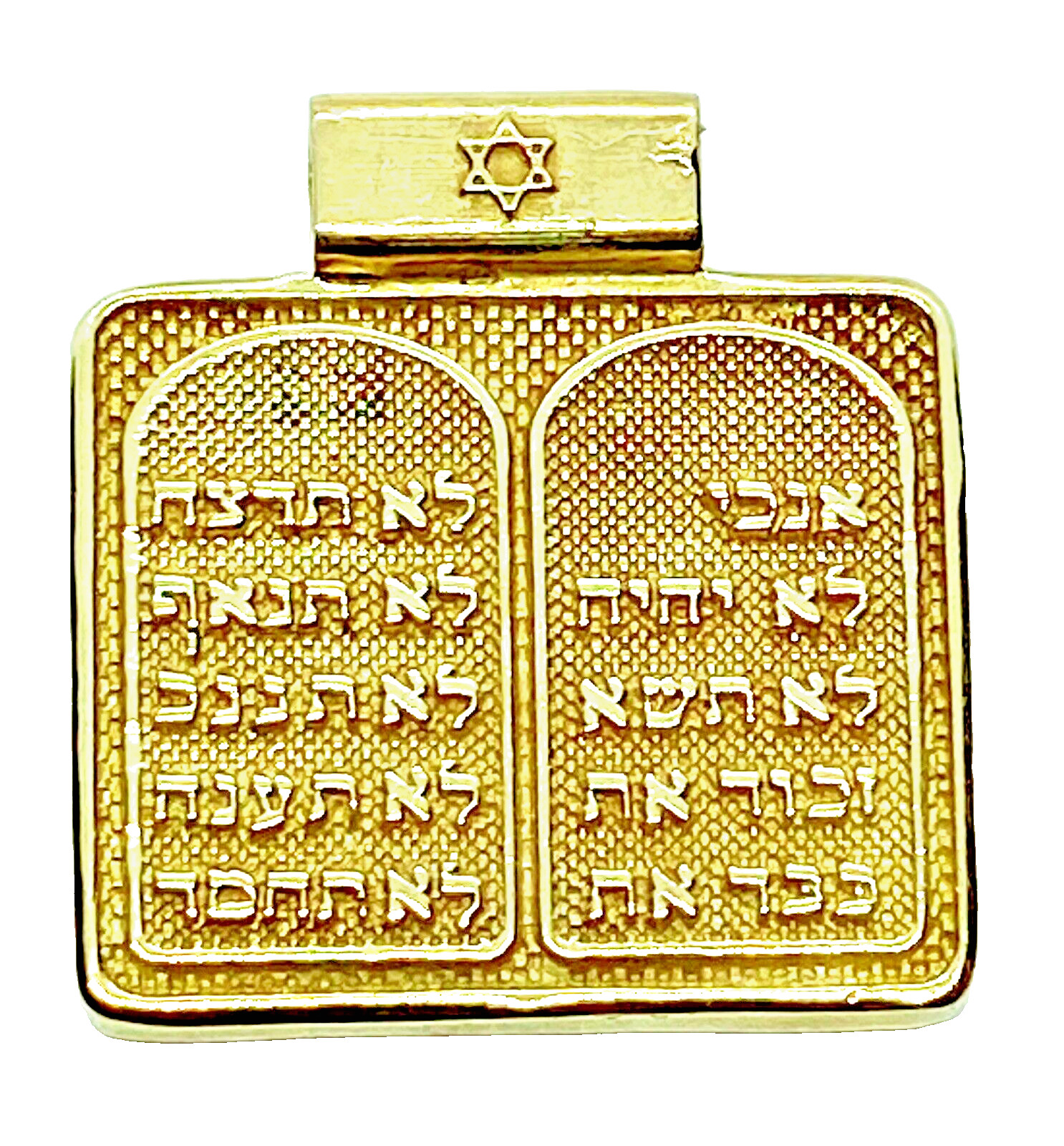17k Solid Yellow Gold Ten Commandment Menorah Judaica Pendant