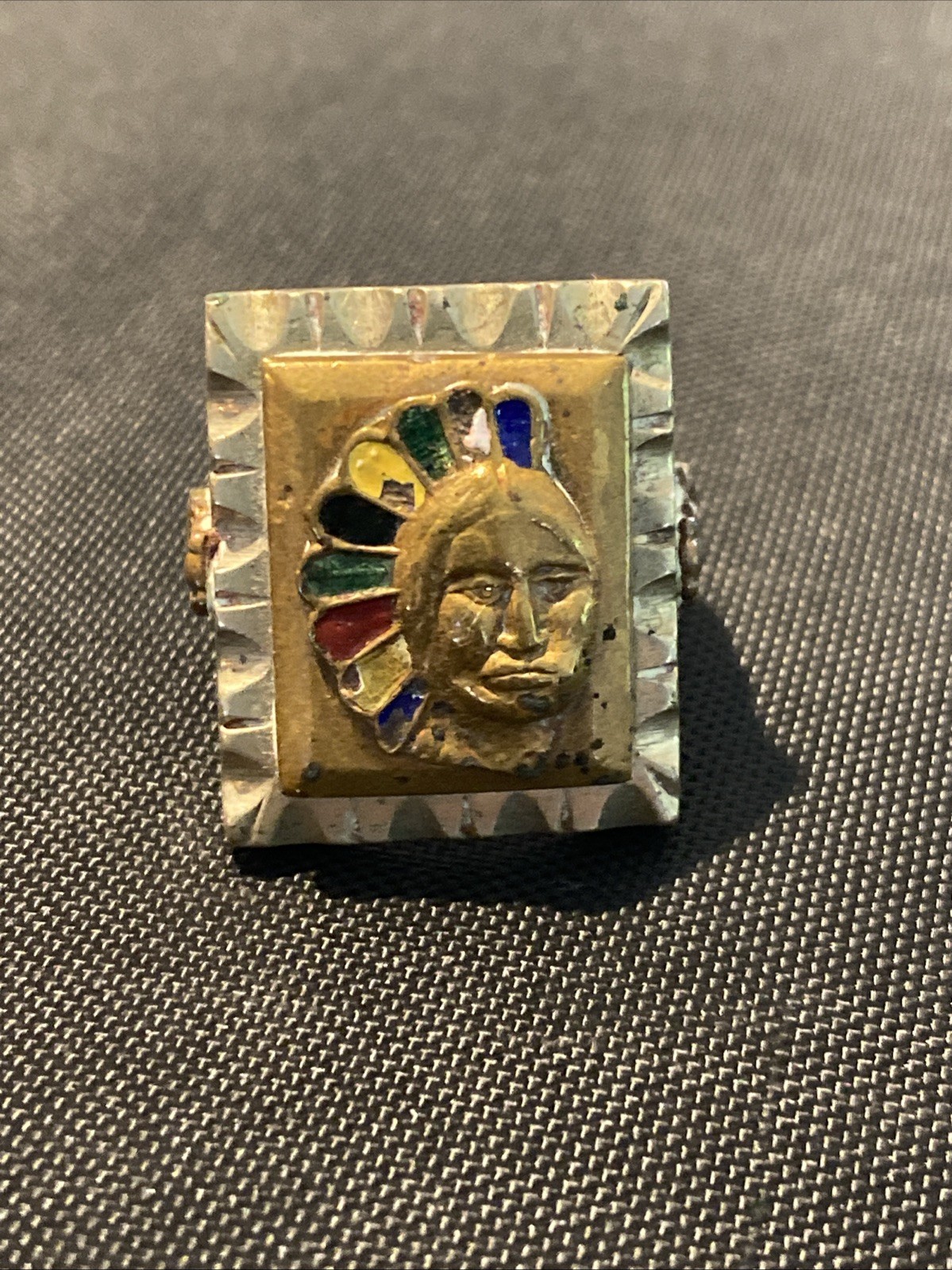 1940s–1950s Mexican biker ring featuring a Native American Indian Ring 11?12? 1940s–1950s Mexican biker ring featuring a Native American Indian Ring 11?12?