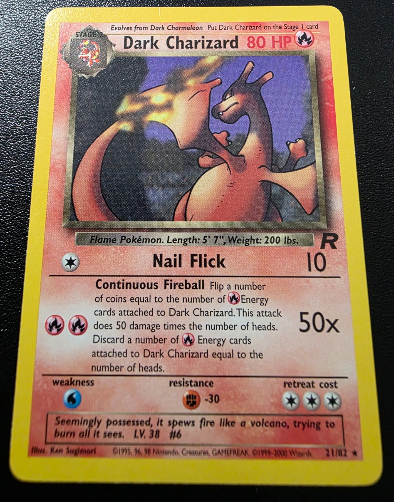 2000 Pokemon Team Rocket #21 Dark Charizard LP