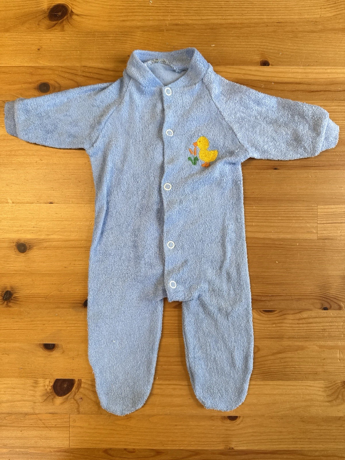 Vintage Terry cloth Premie Newborn Sleeper Super Soft Blue Yellow Duck