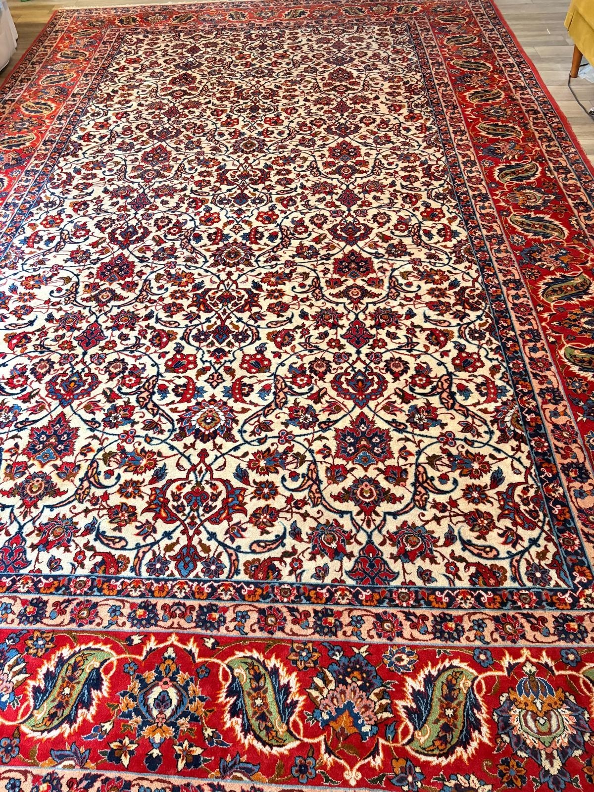 Special semi antique essfahaan carpet Oriental ivory wool RUG 16\' 5\