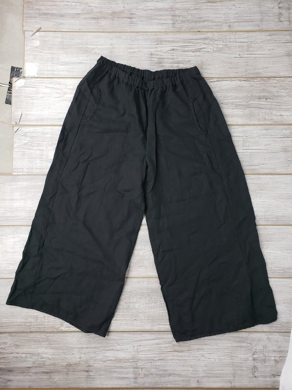 Cynthia Ashby Wide Leg Pants Womens L Black Elastic Waist NWT