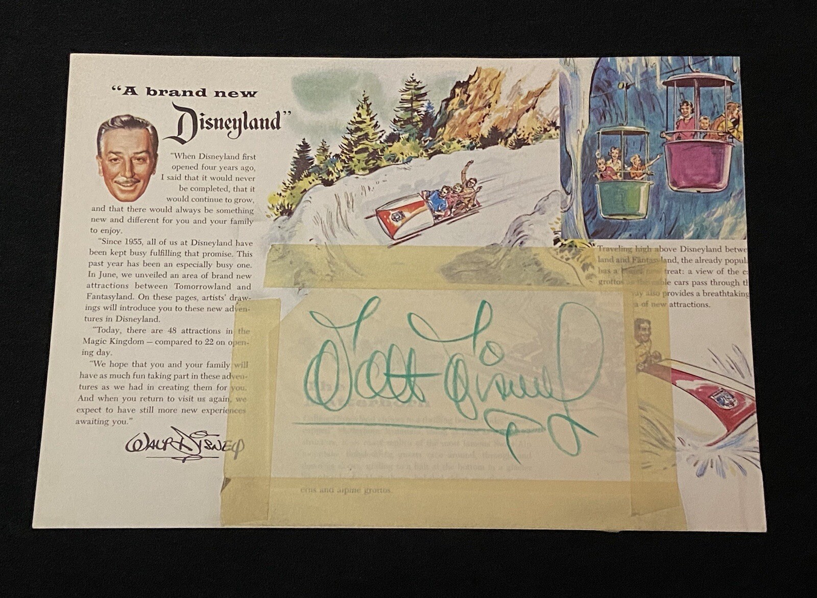 Walt Disney Signed Autographed 1959 Disneyland Program Cover. Large Signature.