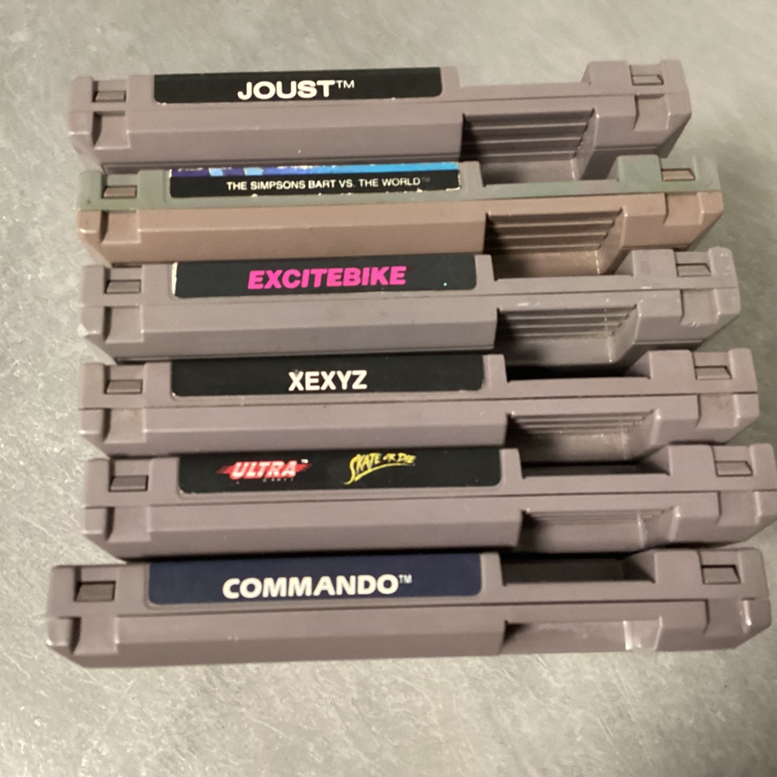 Vintage Nintendo NES 6 Game Lot Joust Commando Bart Simpson Excitebike Xexyz Vintage Nintendo NES 6 Game Lot Joust Commando Bart Simpson Excitebike Xexyz