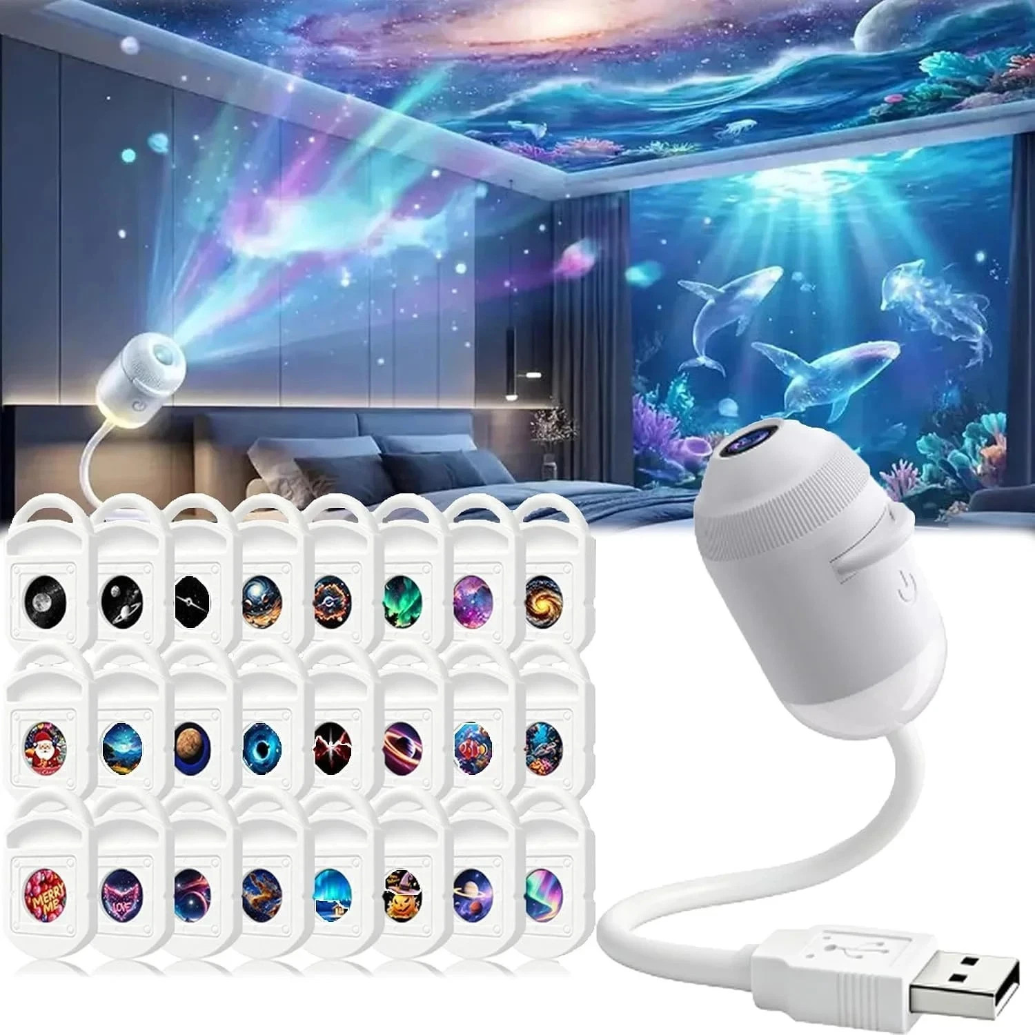 2027 HD 5D Holographic Star & Ocean Projector for Bedroom Ceiling, 24 Films
