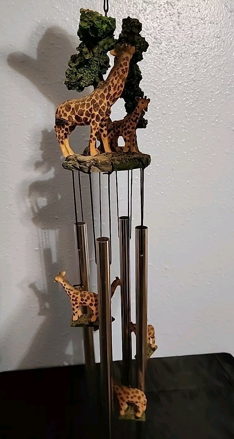 Ebros Safari Giraffe Mother And Calf By The Trees Resonant Relaxing Wind Chime