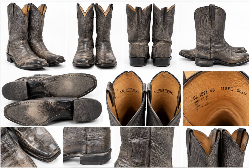 Title: Lucchese Cowboy Boots Mens 11.5 EE Anthracite Grey Mad Goat Leather USA Title: Lucchese Cowboy Boots Mens 11.5 EE Anthracite Grey Mad Goat Leather USA