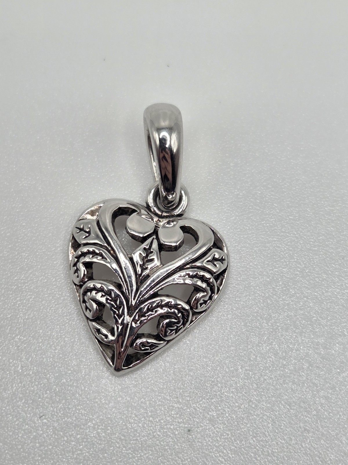Silver Tone Heart Filigree Scroll Pendant Charm Love Theme Metal No Stone