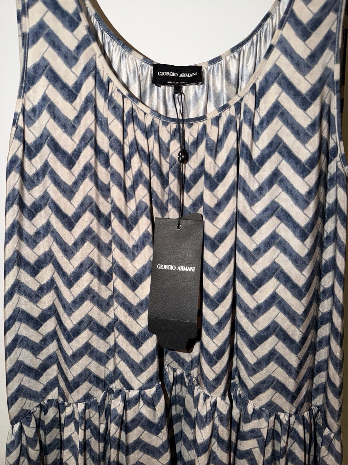 Giorgio Armani Blue Matt Satin Chevron Maxi Dress 