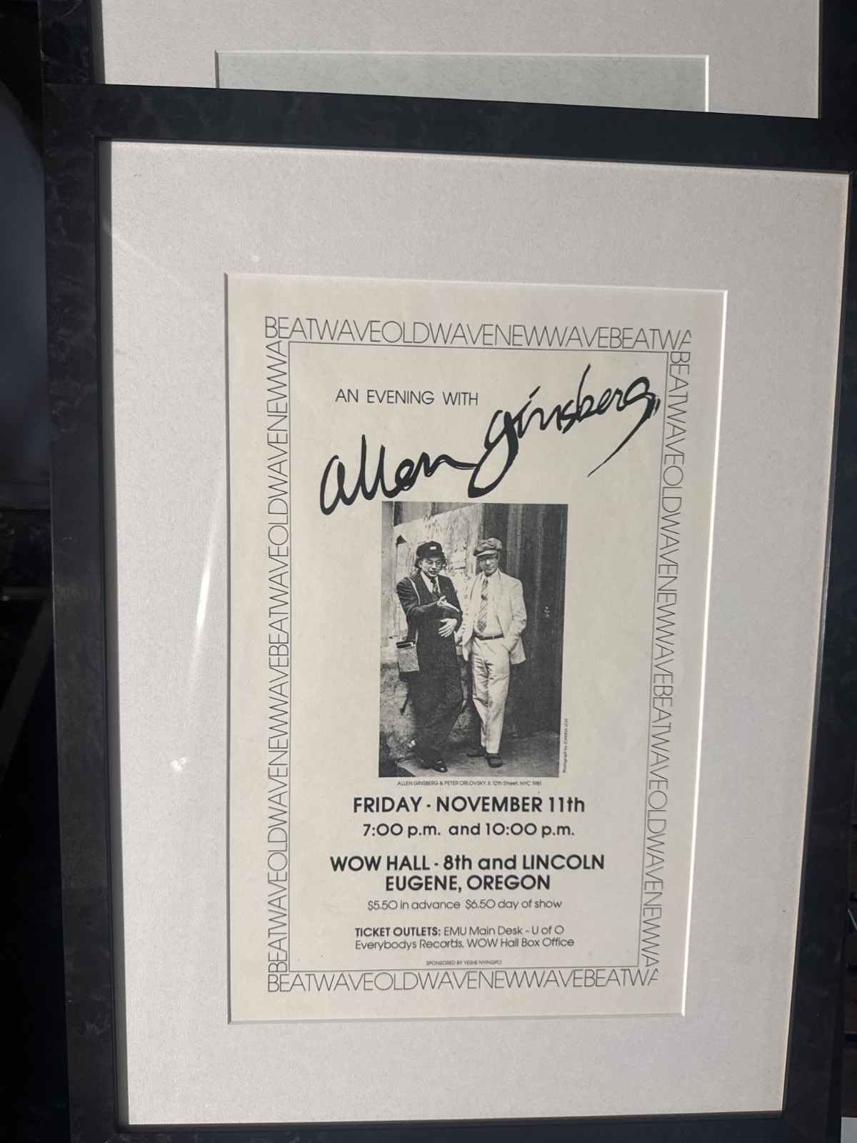 Allen Ginsberg Autographed Poster WOW Hall Eugene Oregon Beatwave Vintage Signed Allen Ginsberg Autographed Poster WOW Hall Eugene Oregon Beatwave Vintage Signed