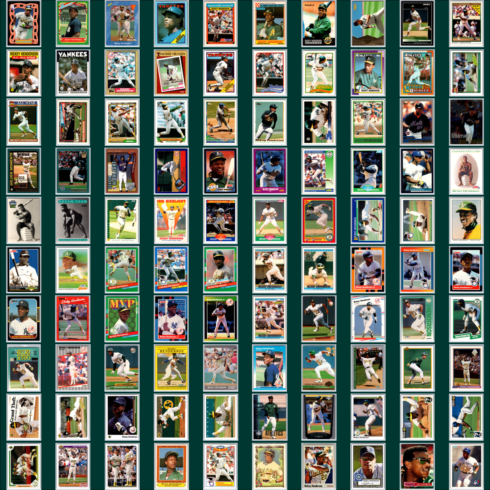 Rickey Henderson Lot (100) Cards A's Topps HOF Oddball Baseball Collection Set