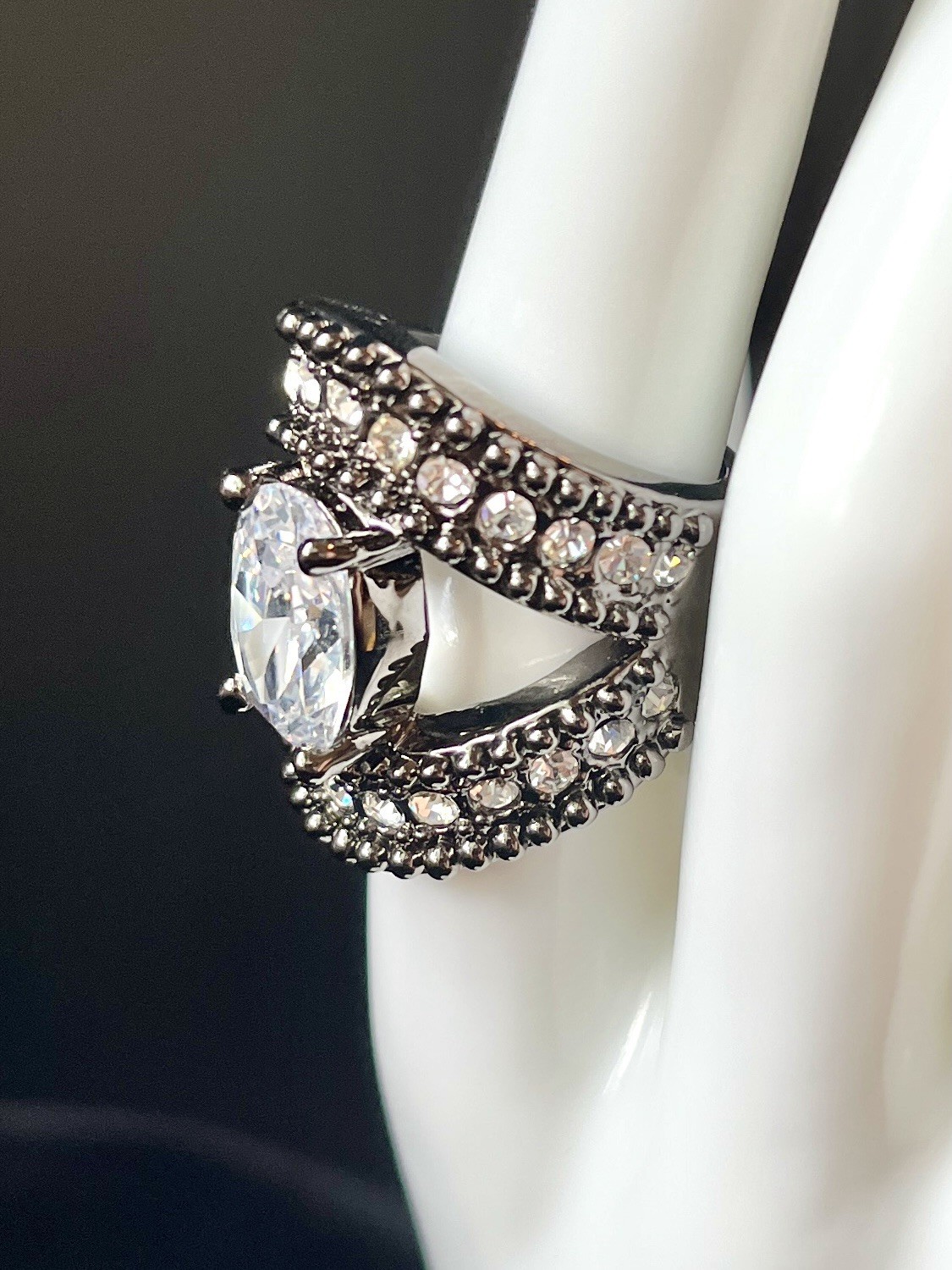 Gumetal Gold Crystal Rhinestone Pave Dome Cross Size 7 Ring Gumetal Gold Crystal Rhinestone Pave Dome Cross Size 7 Ring