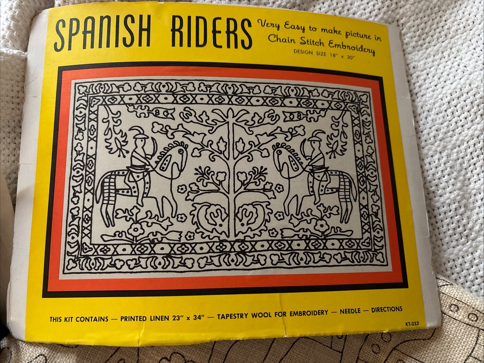 Vintage Elsa Williams Spanish Riders Printed Linen Kit - Partial 23 X 34” KT-253