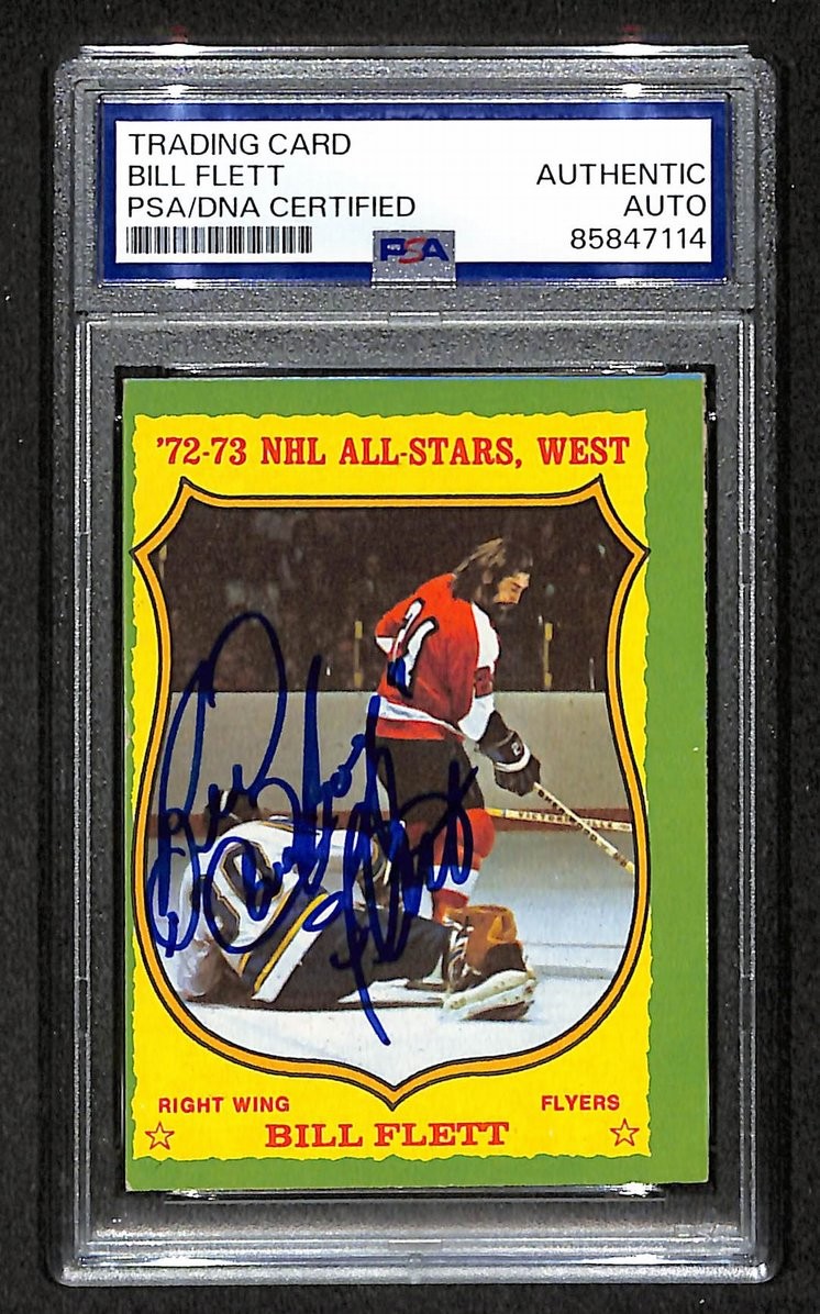 Bill Flett 1973-74 Topps Card #20 Autographed/Signed Flyers PSA/DNA 210840 Bill Flett 1973-74 Topps Card #20 Autographed/Signed Flyers PSA/DNA 210840