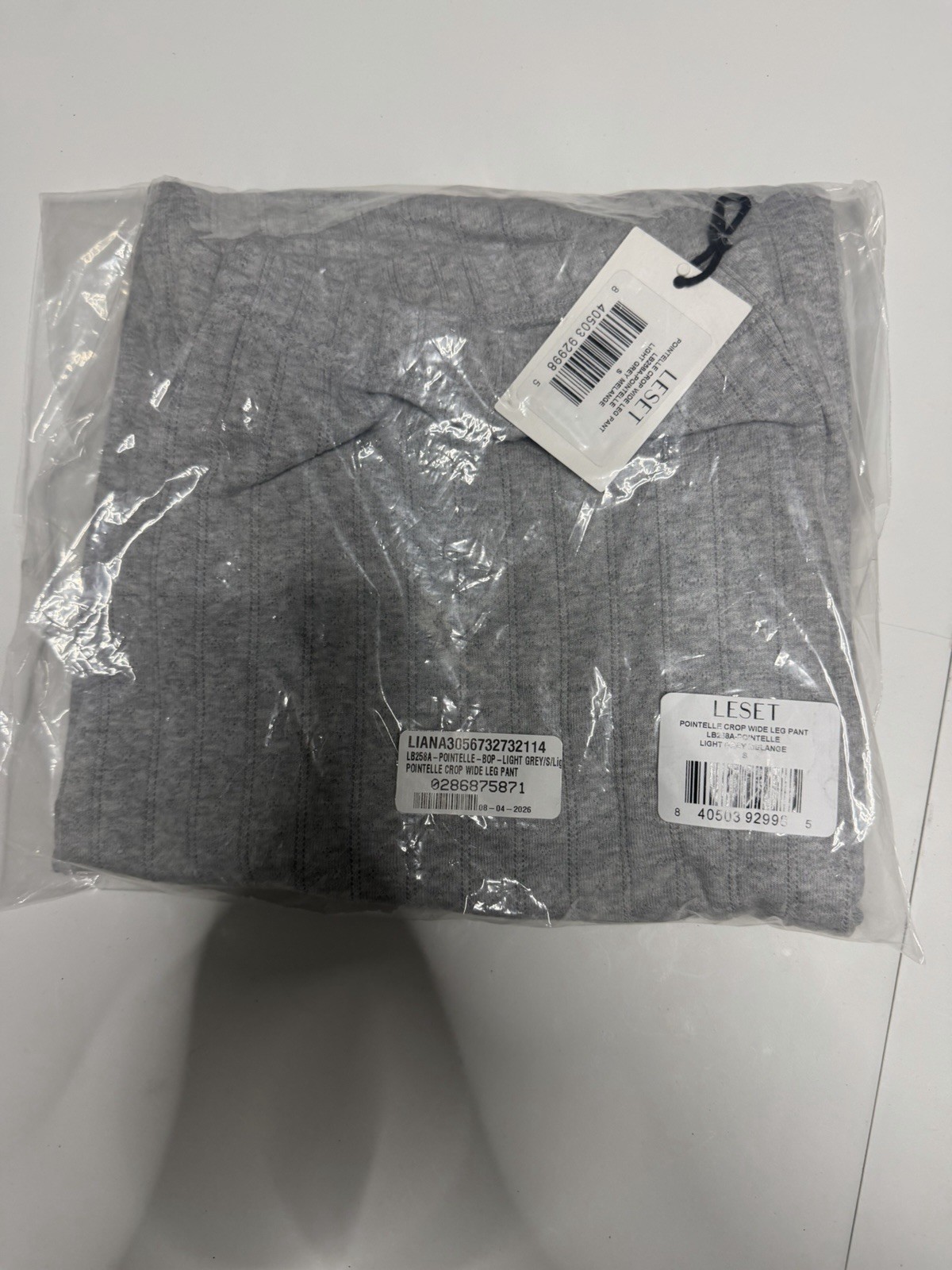 Leset Pointelle Crop Wide Leg Pant (light Grey Melange) Size S Women Leset Pointelle Crop Wide Leg Pant (light Grey Melange) Size S Women