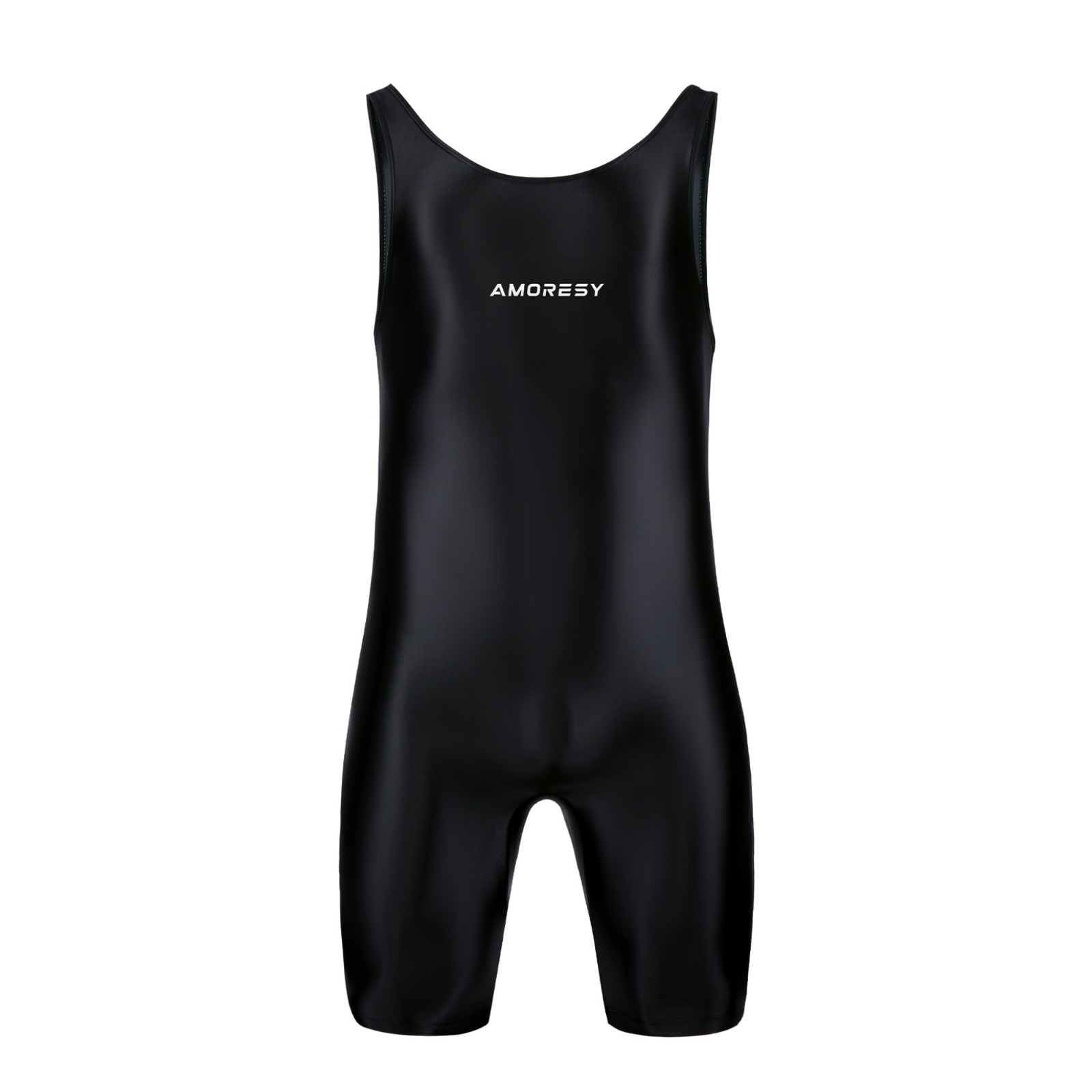 AMORESY Men\'s Shiny Glossy Tights Tracksuits Fitness  Zipper Overalls Activewear