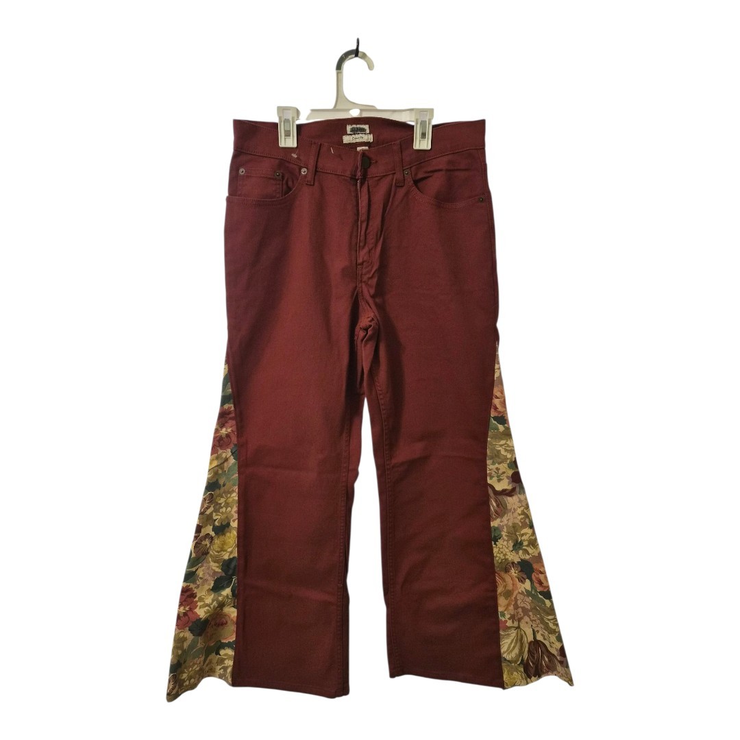 Upcycled L.L. Bean Classic Fit Pants Women’s 12 Burgundy Floral Patchwork Flare