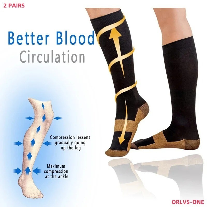 2 Pairs Compression Socks 15-20 mmHg Knee High Unisex Support Stockings Men Wome