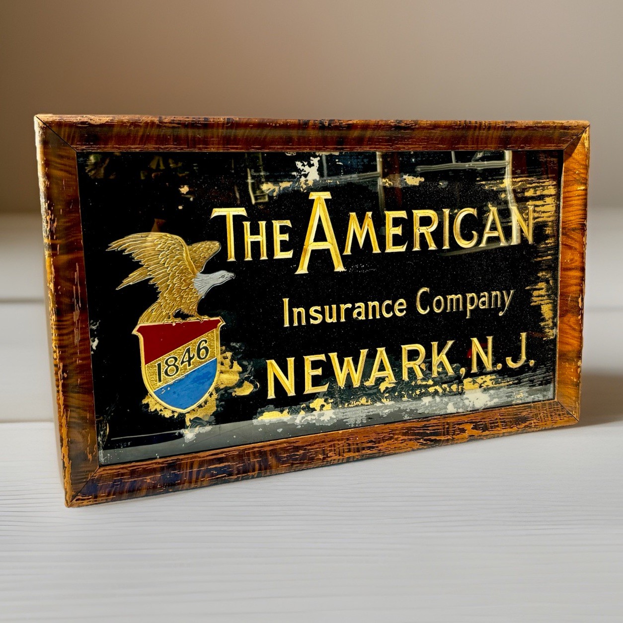 Vintage American Insurance Co Sign Newark New Jersey NJ Reverse Painted Glass Vintage American Insurance Co Sign Newark New Jersey NJ Reverse Painted Glass