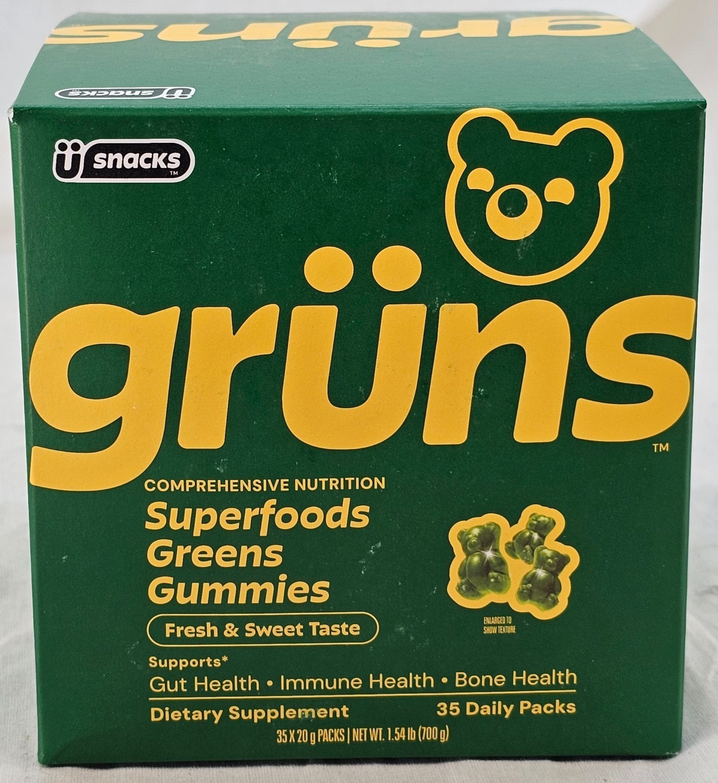 Gruns Adult Super Greens Gummies Multivitamin Superfood Gummy Bears 35 Pack 8-27