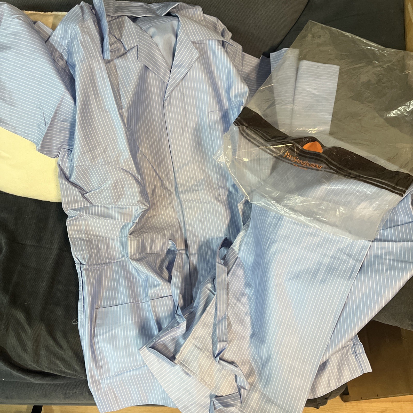 Vintage Pajama Set Blue Stripped With No Tags Soft Unused 
