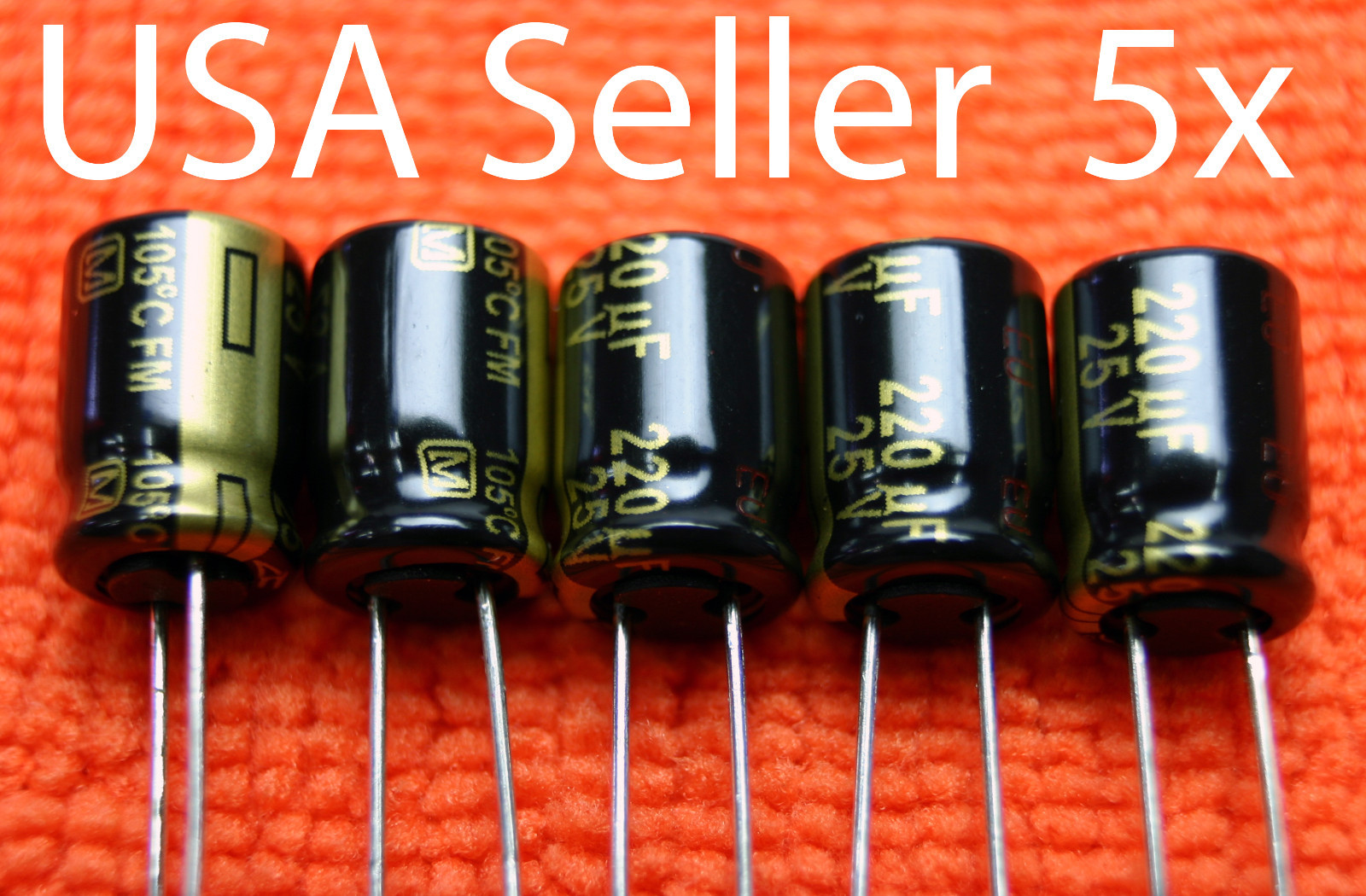 5x Panasonic FM 220uF  25V Low-ESR Electrolytic Capacitor. NEW, USA Seller
