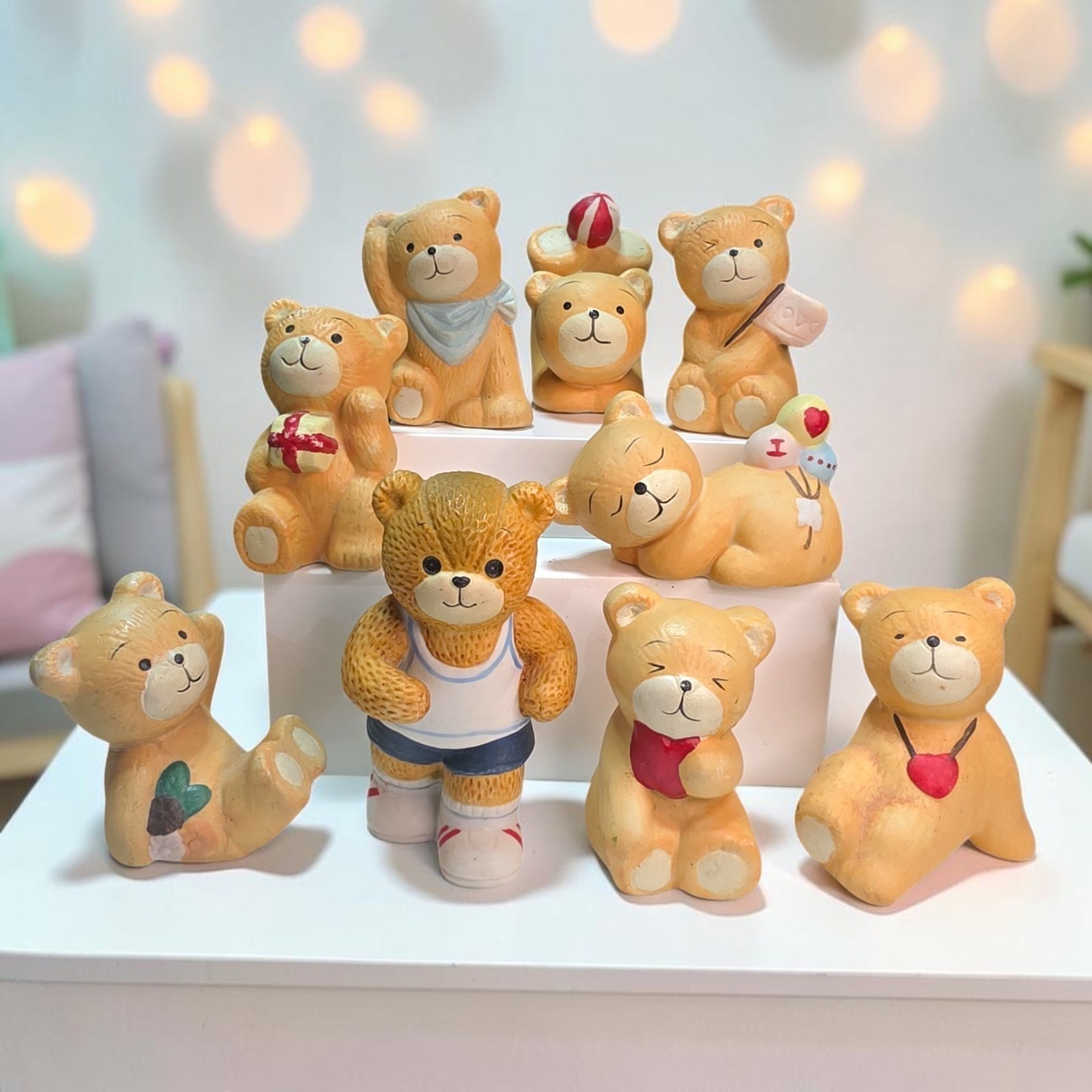 Vintage HOMCO Porcelain Teddy Bear Figurine Lot 1408 1461 Home Interiors 9 Pc