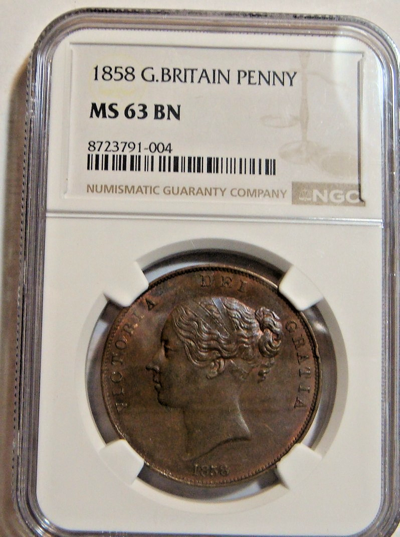 1858 Great Britain Penny NGC MS 63 BN 1858 Great Britain Penny NGC MS 63 BN