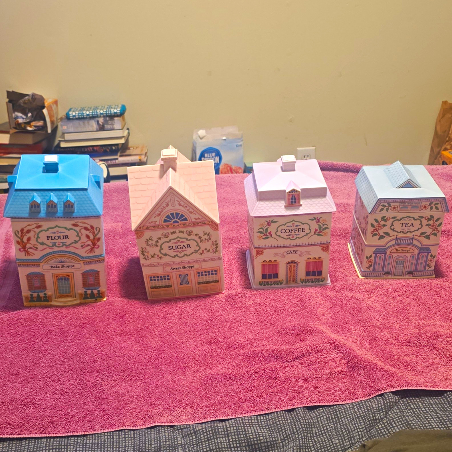 The Lenox Village 4pc Porcelain House Canisters Set w/ Lids The Lenox Village 4pc Porcelain House Canisters Set w/ Lids
