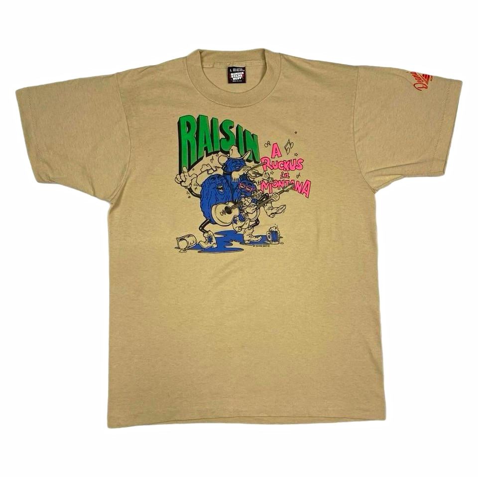 Vintage 80’s Raisin a Ruckus in Montana Single Stitch Graphic T-shirt Beige L Vintage 80’s Raisin a Ruckus in Montana Single Stitch Graphic T-shirt Beige L