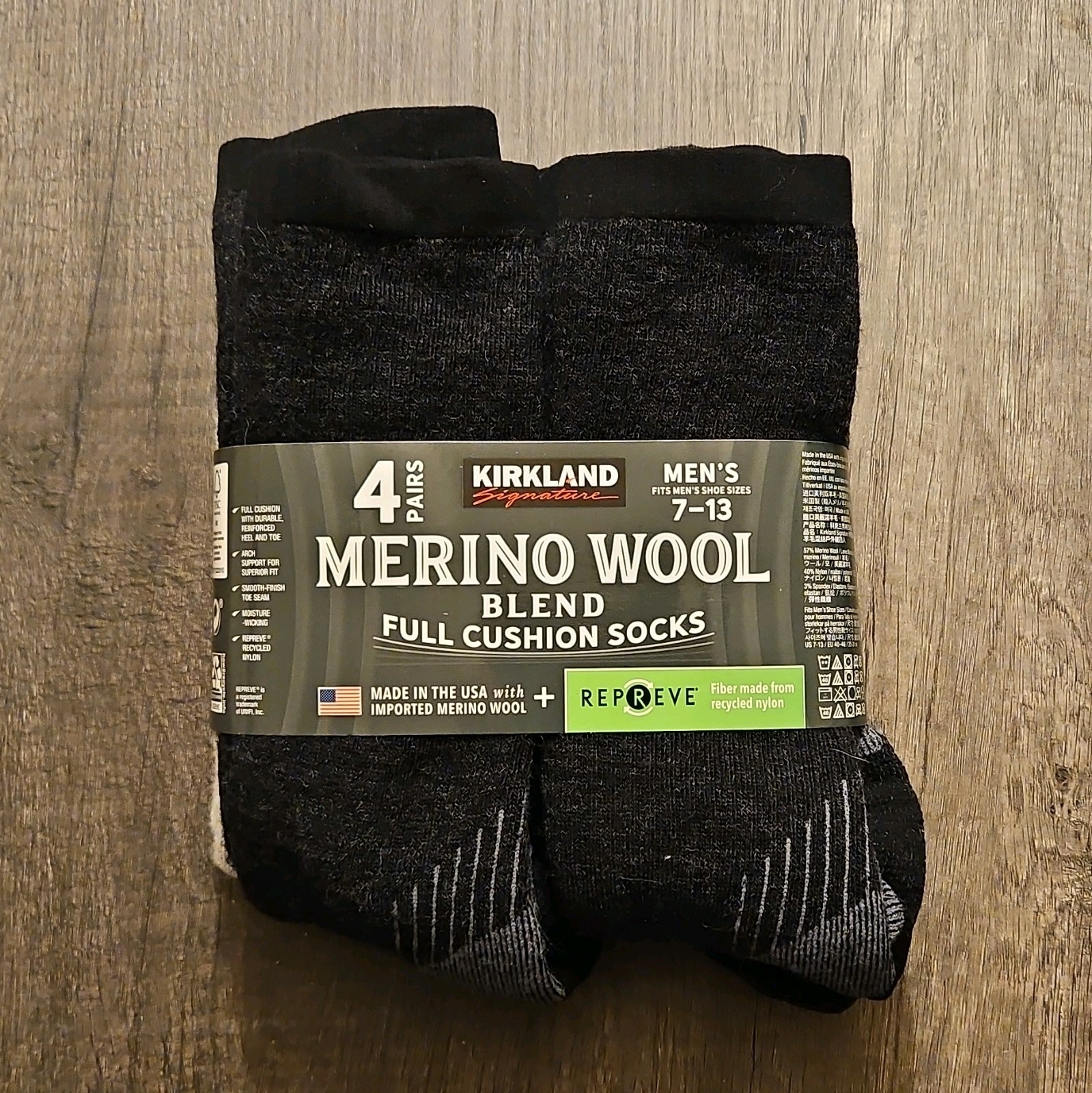Kirkland Signature Merino Wool 57% ,Trail Socks 4 Pairs  Hiking Outdoor Warm7-13