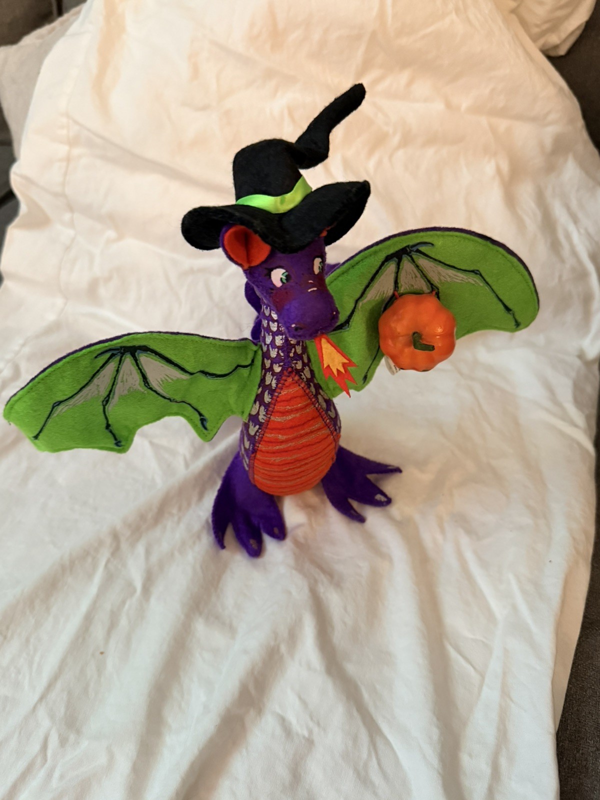 Annalee 9” Fire Dragon 2012 Purple Green Pumpkin Witch Hat Halloween Doll 301812
