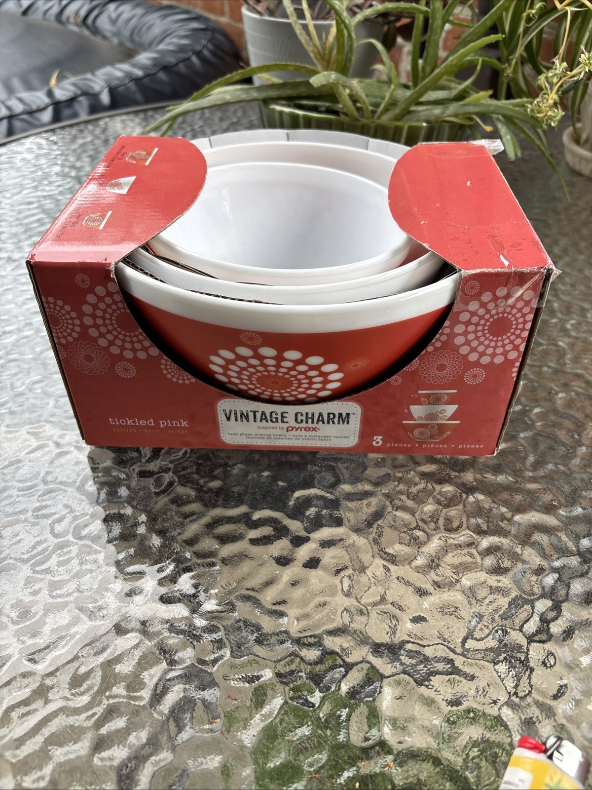 Pyrex Nesting Bowl Set Vintage Charm Tickled Pink w/ Box 3 Piece